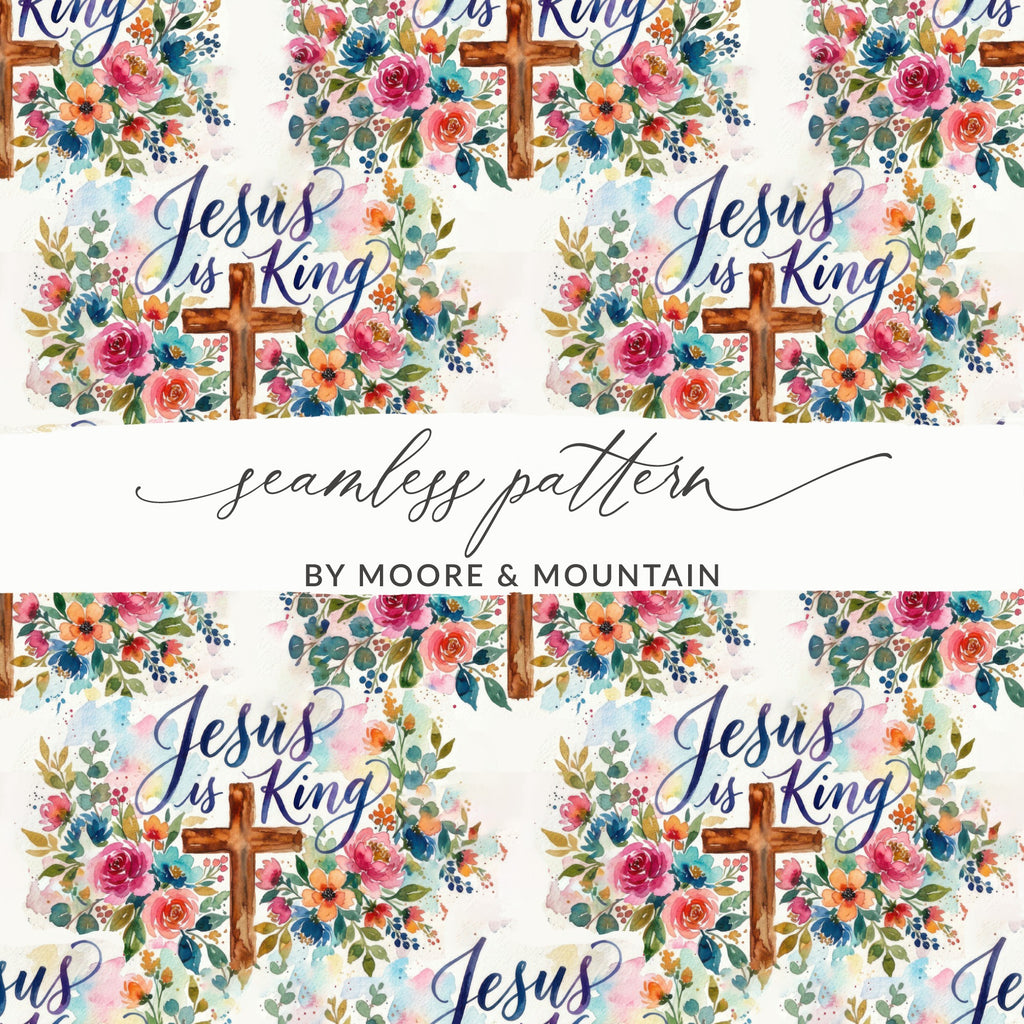 Jesus is King Watercolor Floral Cross seamless pattern
Jesus is King
Seamless pattern
Watercolor floral
Christian design
Religious art
Cross artwork
Botanical pattern
Flower print
Scripture theme
Faith inspiration
Digital paper
Surface pattern
Floral cross
Vibrant colors
Artistic design
Uplifting pattern
Jesus artwork
King of Kings
Spiritual print
Moore Mountain
