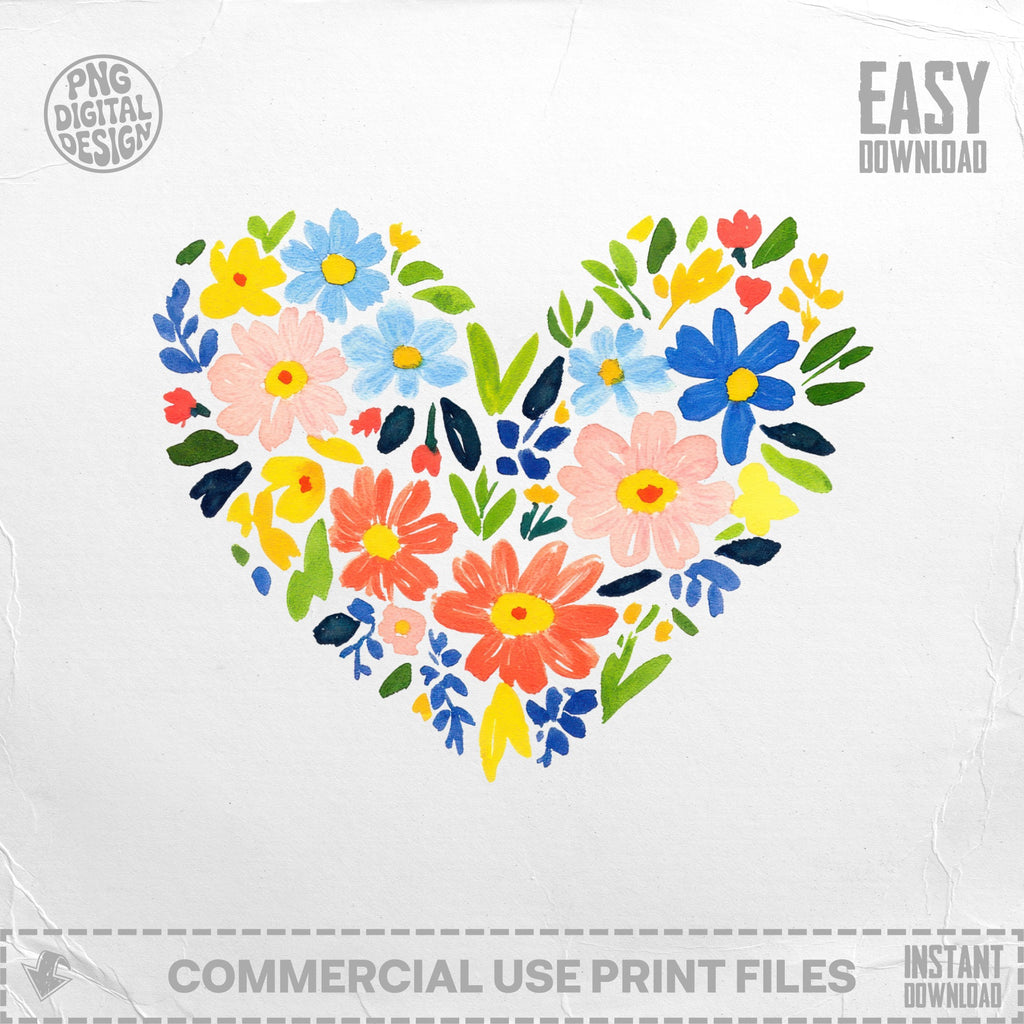 Heart shape filled with colorful, hand-painted flowers and leaves.