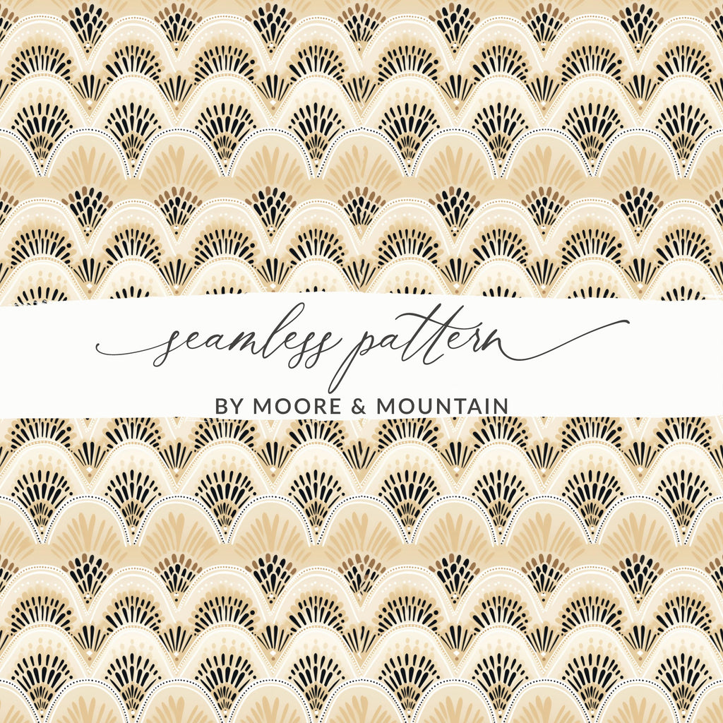 Elegant Neutral Art Deco Fan Seamless Pattern Design