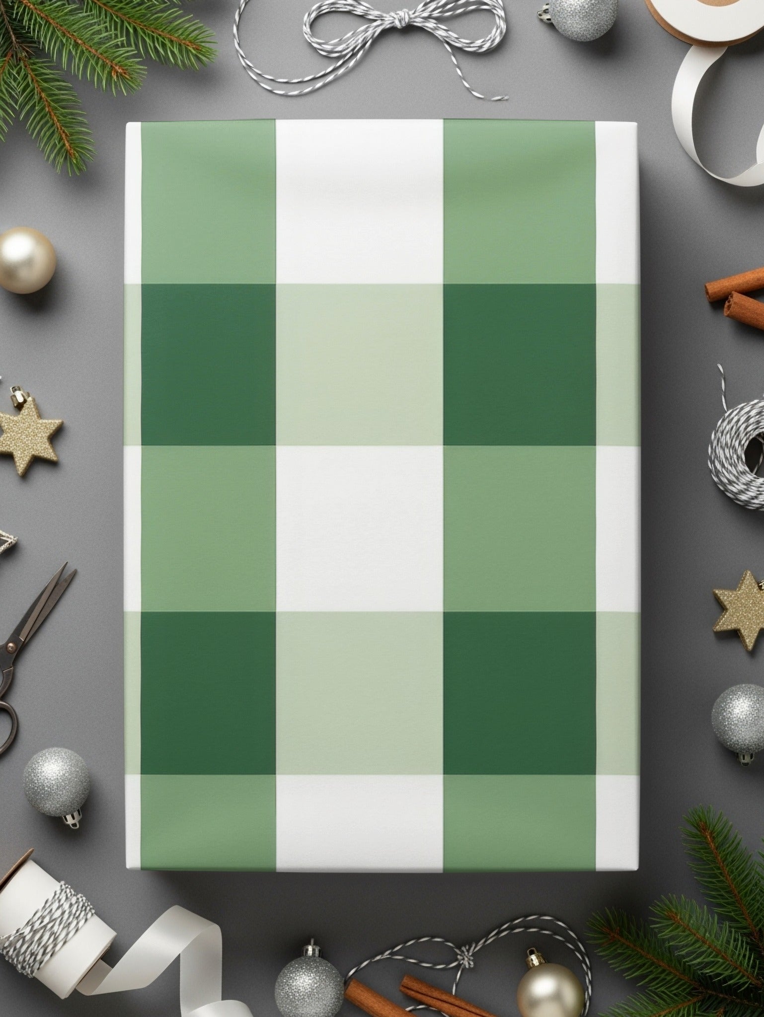 Green and White Checkered Gift Wrapping Paper