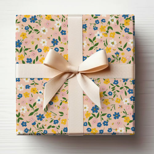 Floral Patterned Gift Wrap with Beige Ribbon product