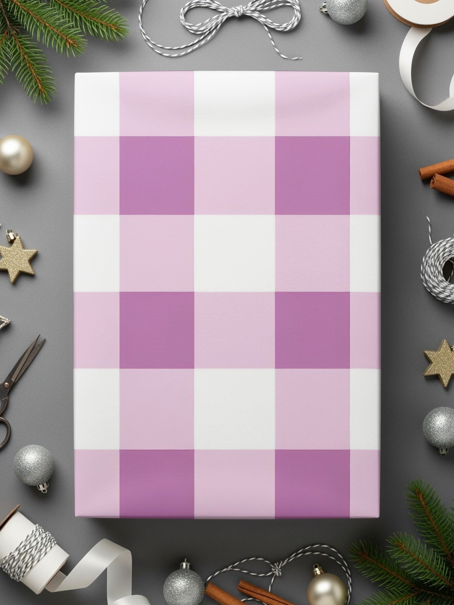 Pink and White Checkered Gift Wrapping Paper Product