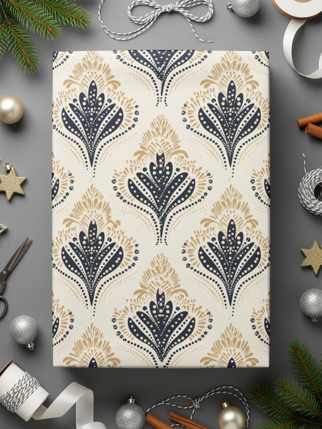 Elegant Festive Gift Wrap with Intricate Design