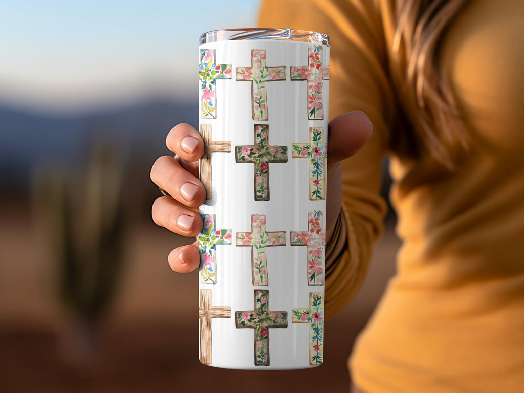 Floral Crosses Design Insulated Tumbler for Beverages