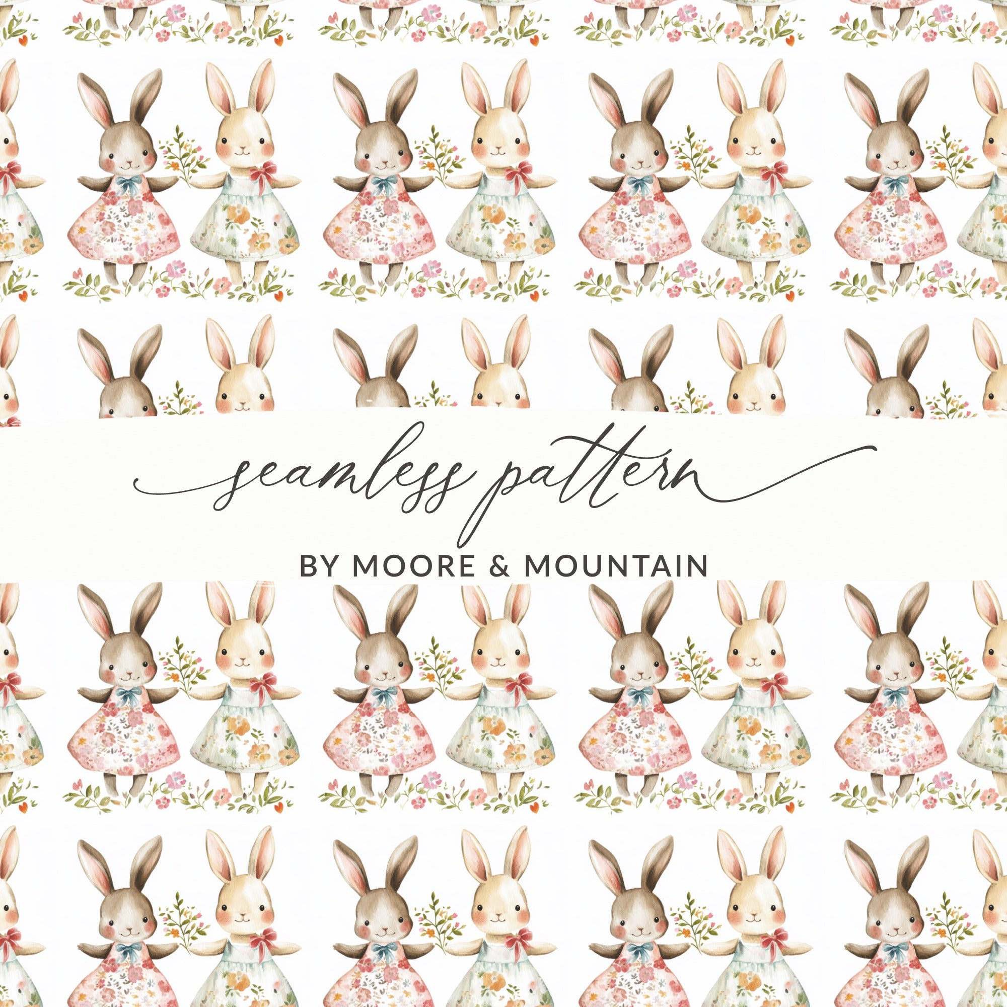 Seamless Pattern Cute Watercolor Bunny Rabbits Floral product type