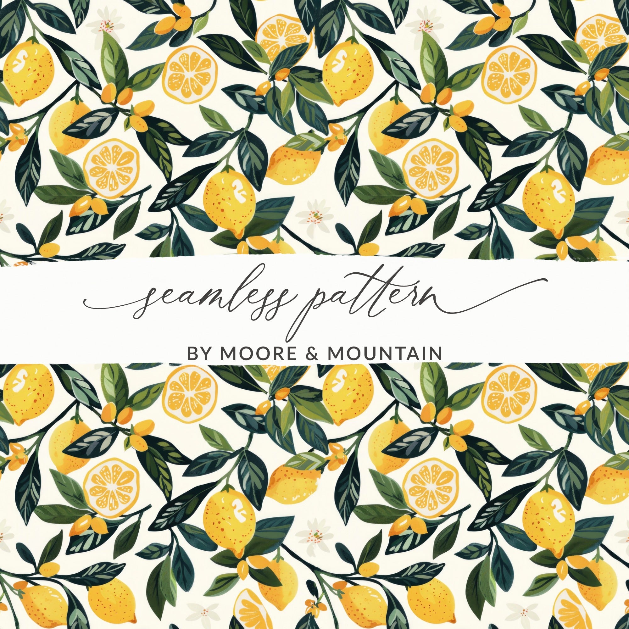 Lemon and Leaf Seamless Pattern By Moore & Mountain