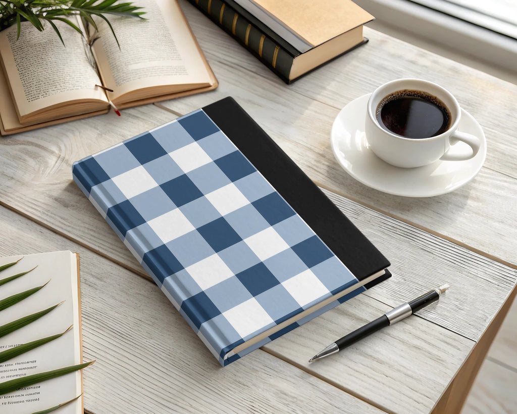 Blue and White Checkered Hardcover Notebook Product