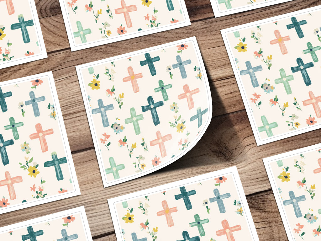 Pastel Crosses and Floral Pattern Sticker Sheet