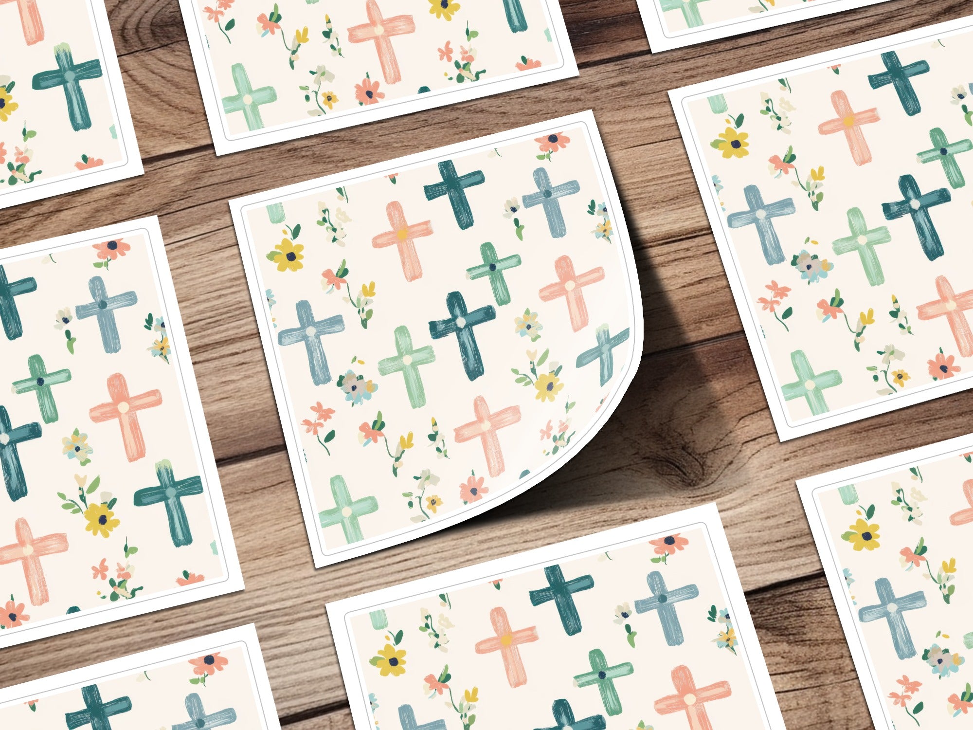 Pastel Crosses and Floral Pattern Sticker Sheet