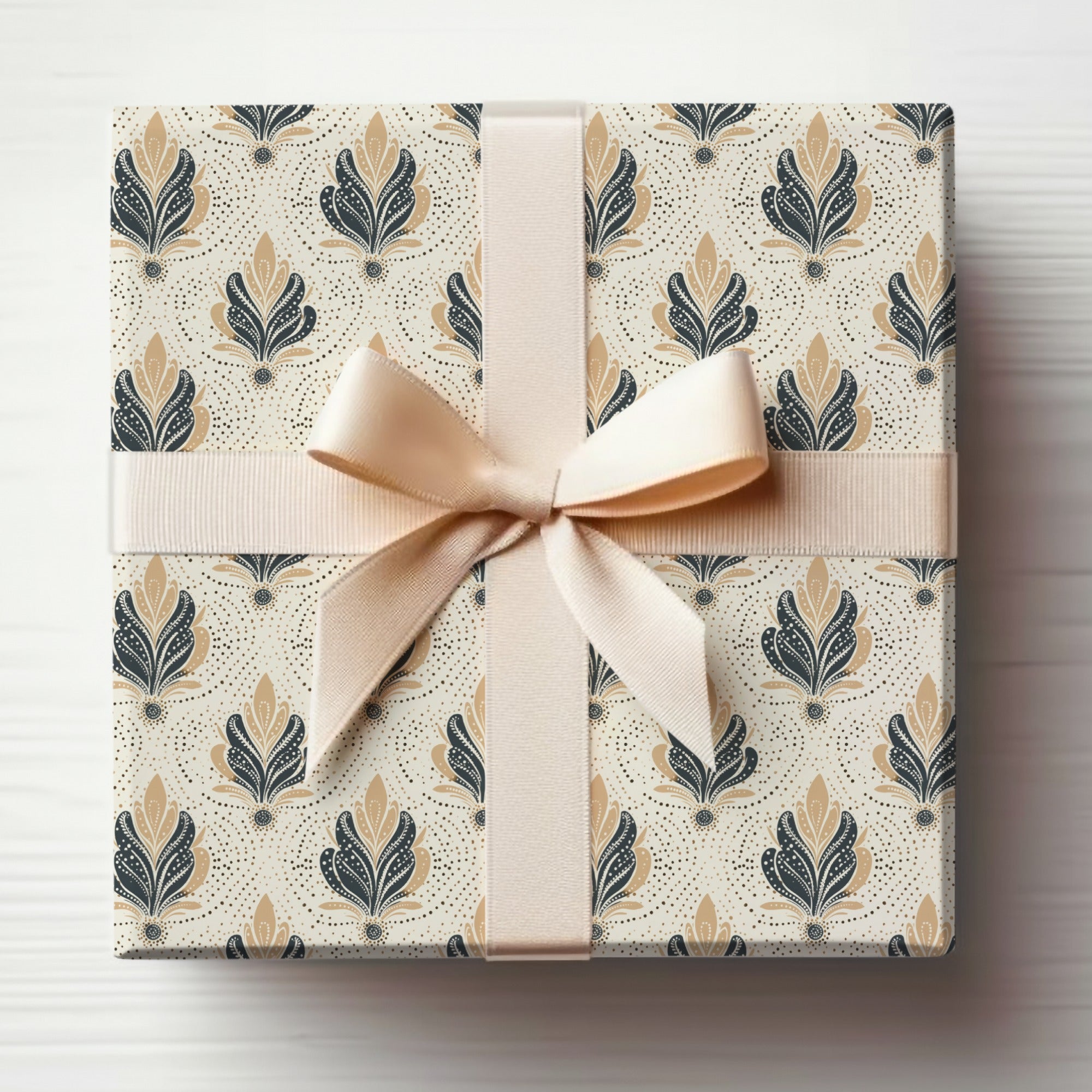 Elegant Patterned Gift Box with Beige Ribbon for any occasion