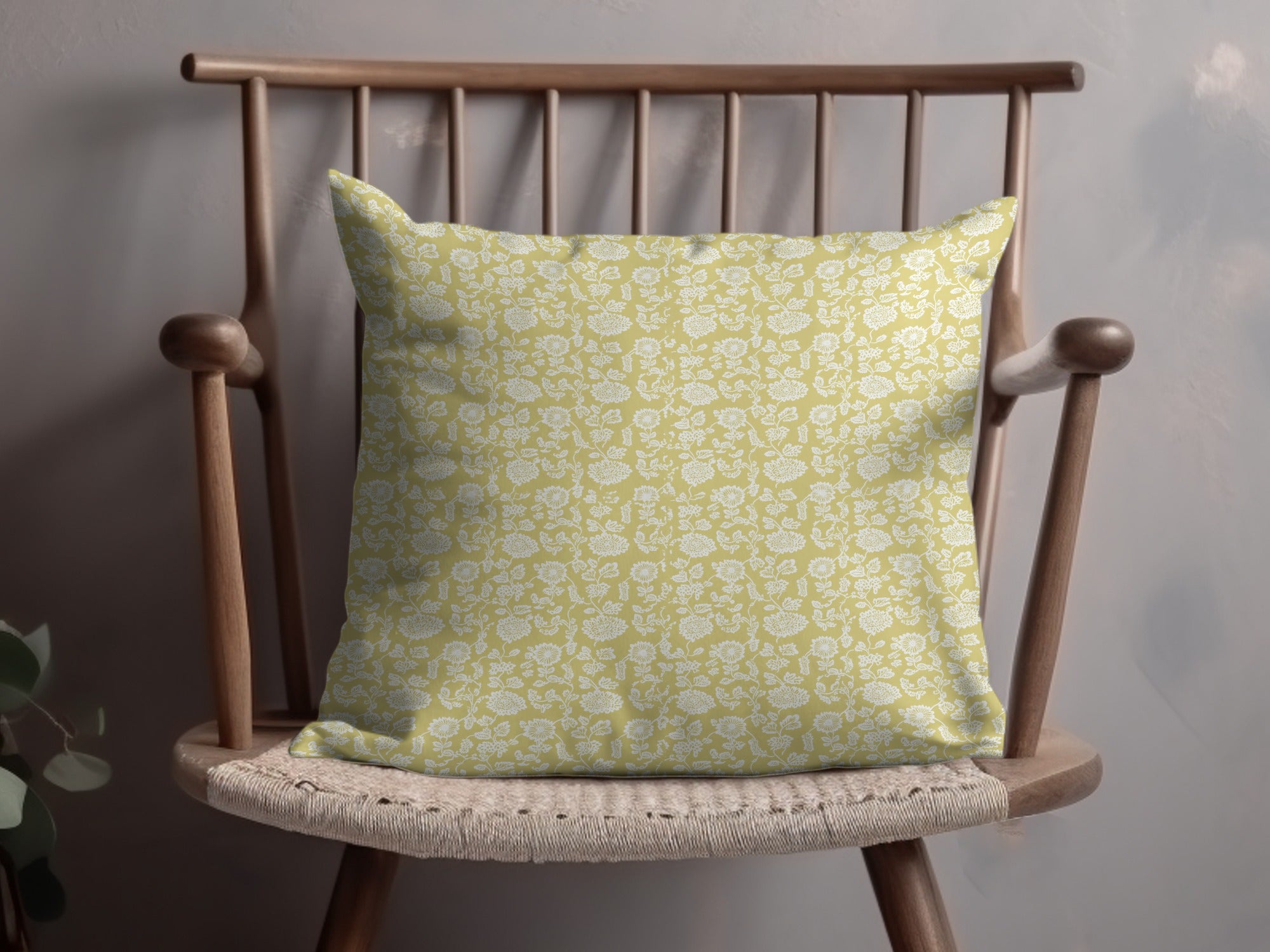 Yellow Floral Pattern Throw Pillow Product