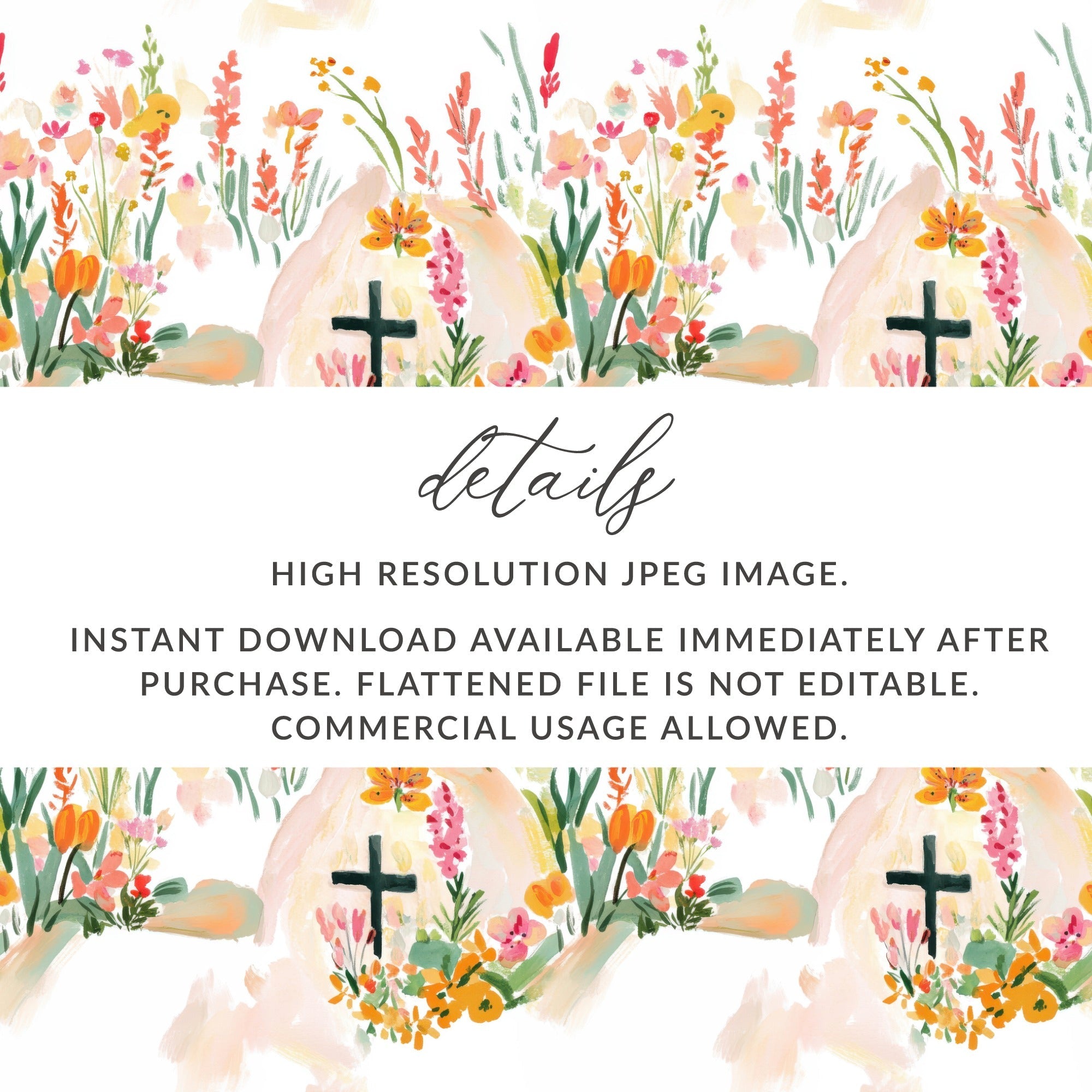 Easter Cross Seamless Digital Paper, Floral Cross Pattern, Watercolor Flower Background, Faith Based Design, Religious Surface Pattern - Moore and Mountain