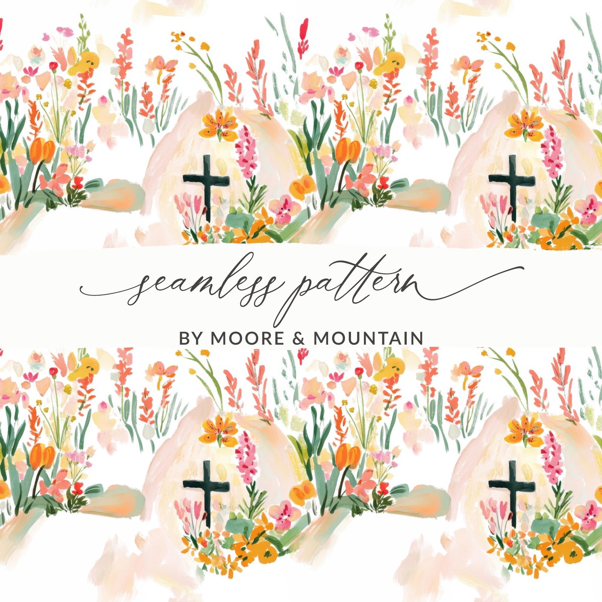 Easter Cross Seamless Digital Paper, Floral Cross Pattern, Watercolor Flower Background, Faith Based Design, Religious Surface Pattern - Moore and Mountain