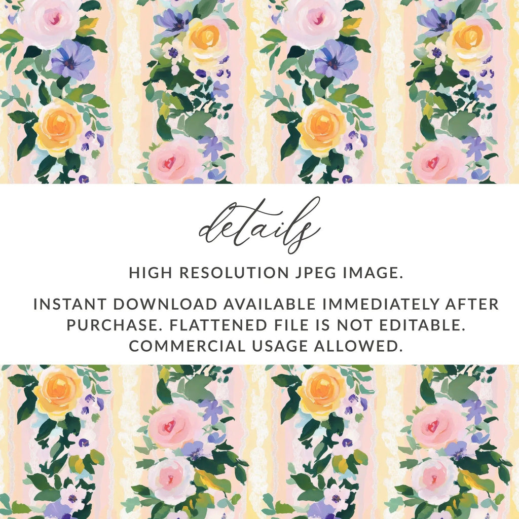 Easter Floral Digital Paper, Roses Seamless Pattern, Flower Digital Download, Fabric Design, Light Spring Flower Stripes Floral Striped - Moore and Mountain
