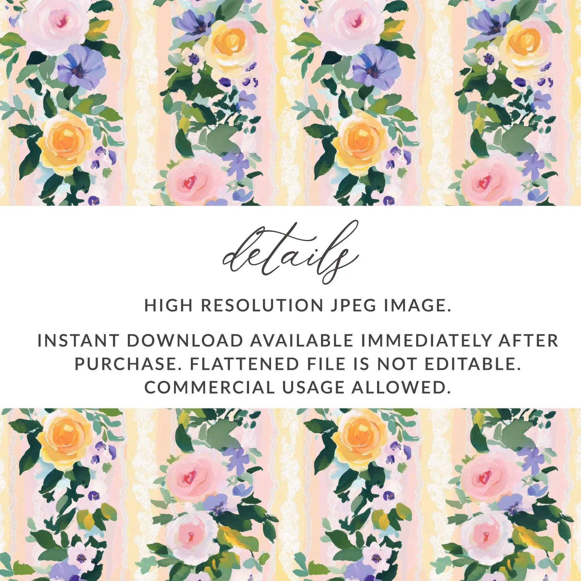 Easter Floral Digital Paper, Roses Seamless Pattern, Flower Digital Download, Fabric Design, Light Spring Flower Stripes Floral Striped - Moore and Mountain