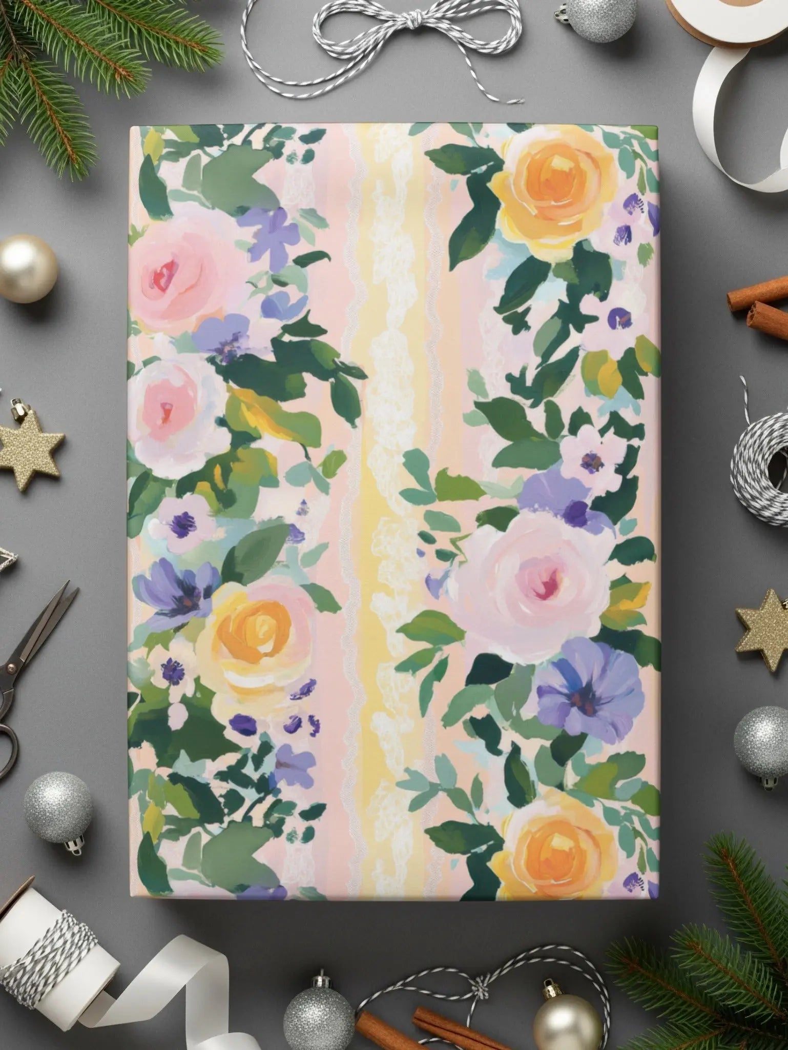 Easter Floral Digital Paper, Roses Seamless Pattern, Flower Digital Download, Fabric Design, Light Spring Flower Stripes Floral Striped - Moore and Mountain