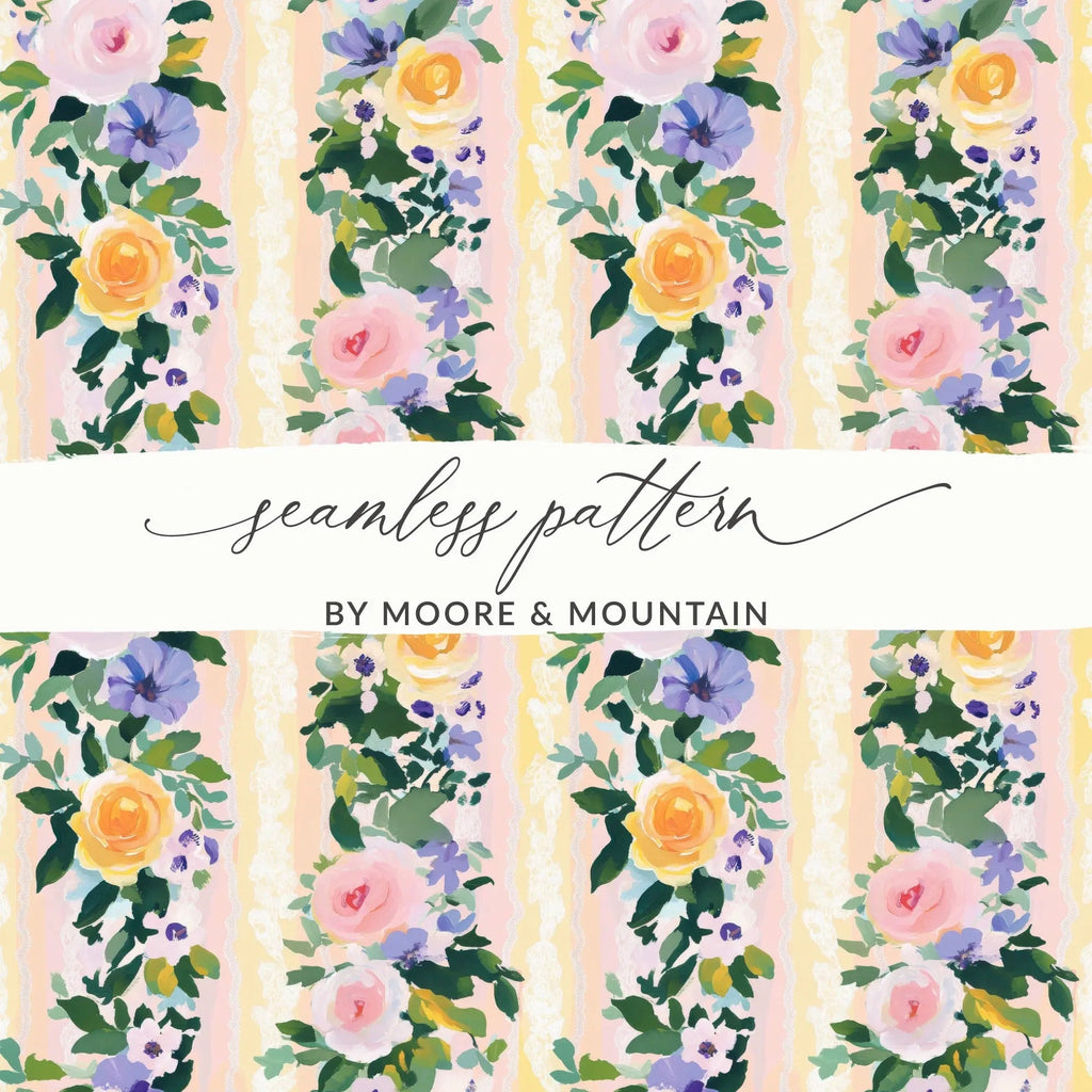 Easter Floral Digital Paper, Roses Seamless Pattern, Flower Digital Download, Fabric Design, Light Spring Flower Stripes Floral Striped - Moore and Mountain