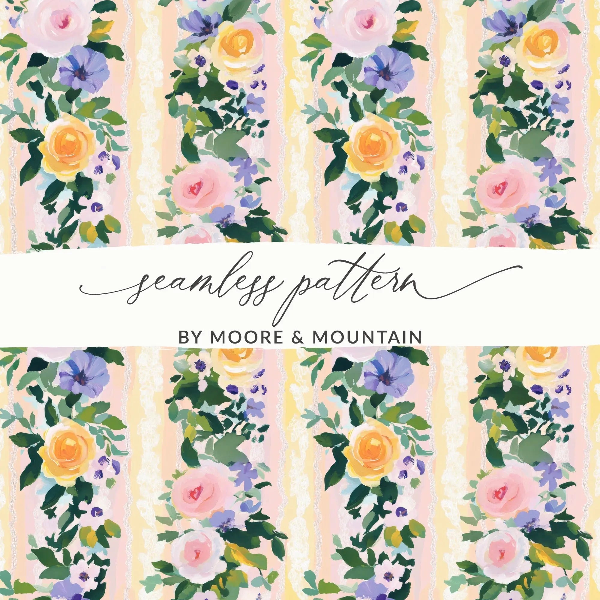 Easter Floral Digital Paper, Roses Seamless Pattern, Flower Digital Download, Fabric Design, Light Spring Flower Stripes Floral Striped - Moore and Mountain