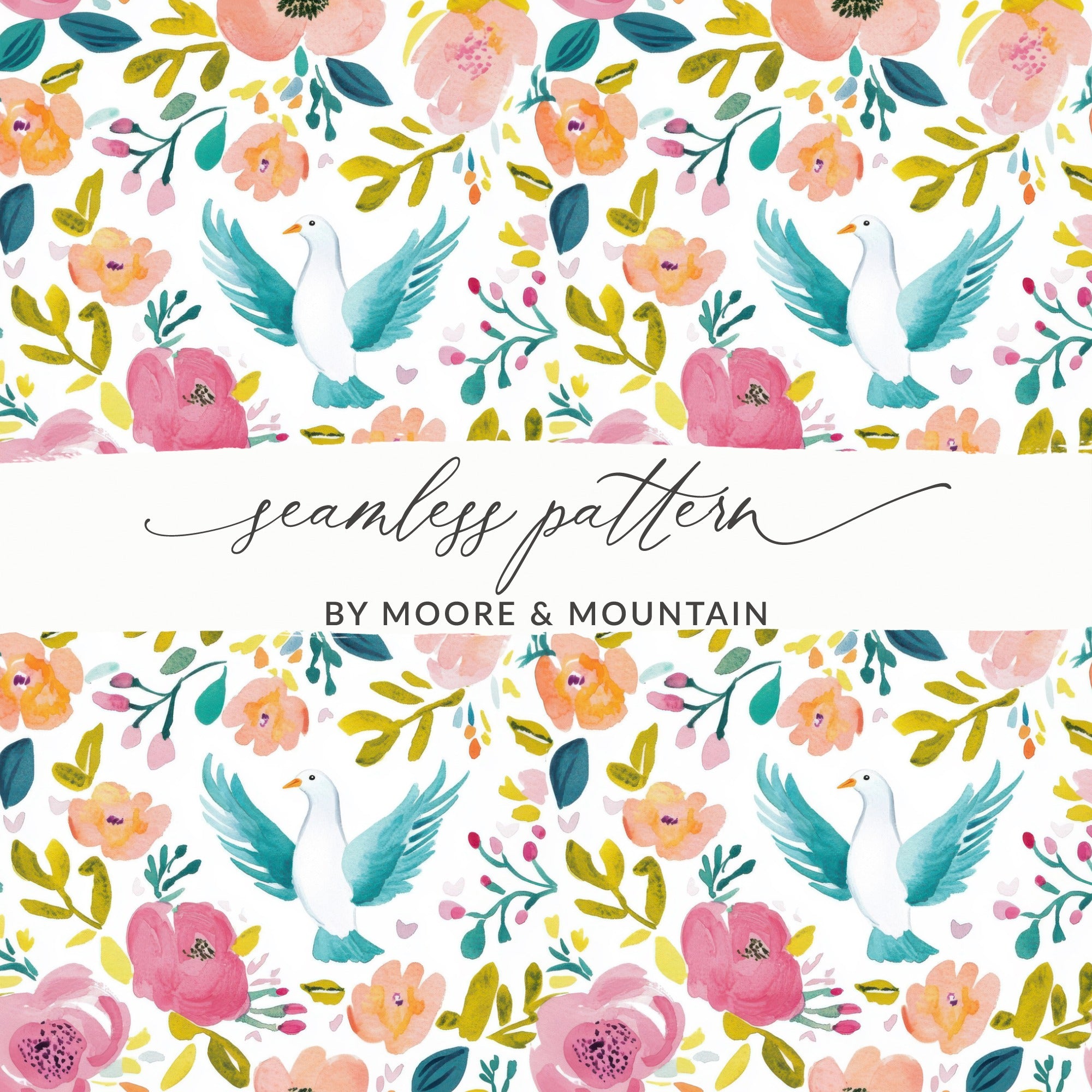 Floral and White Bird Colorful Seamless Pattern Design