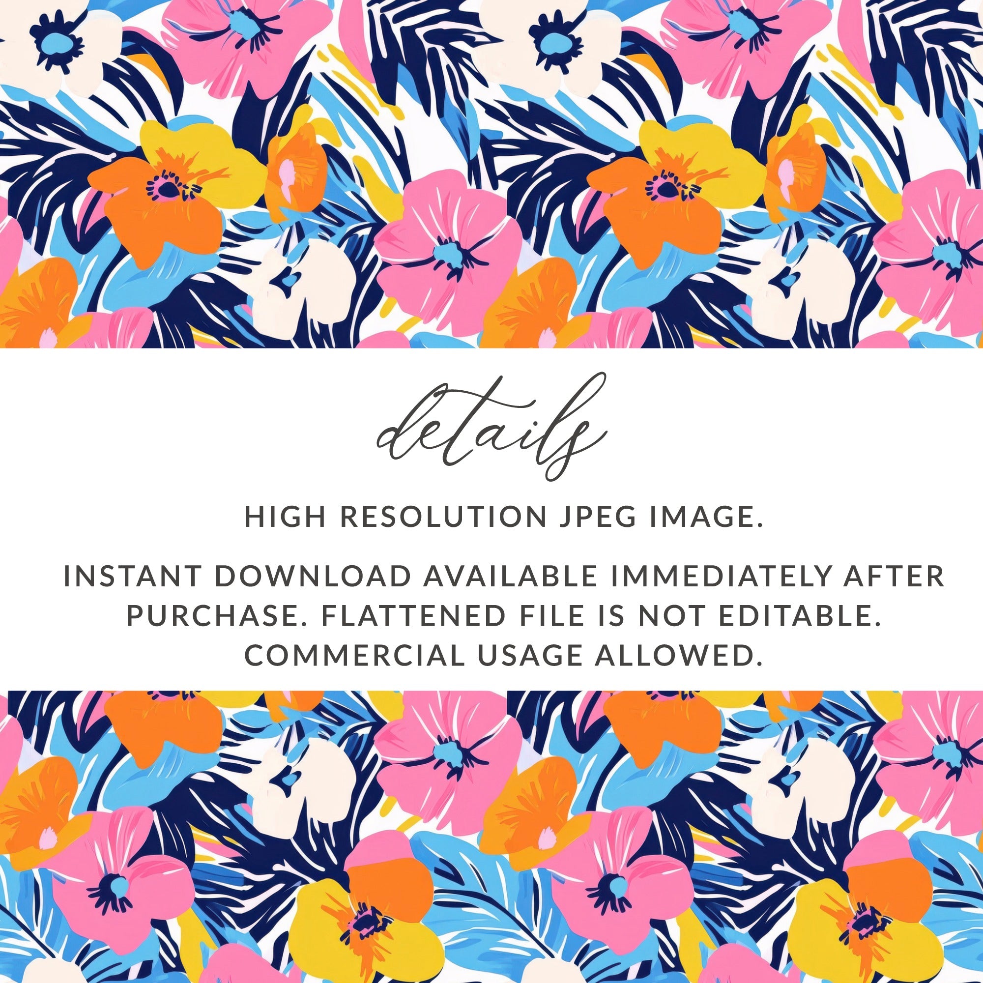 Floral pattern background with details about instant download JPEG.