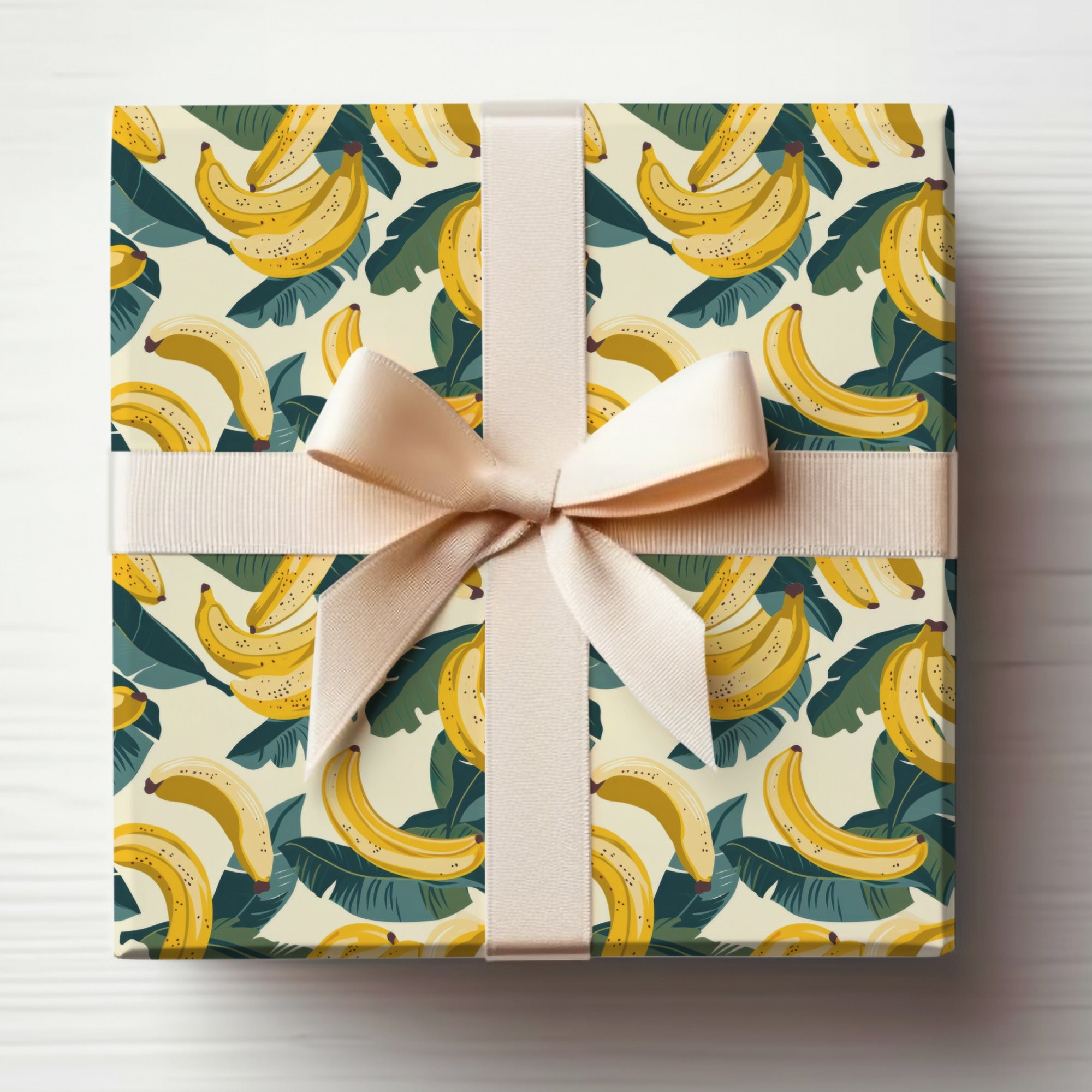 Banana Print Gift Wrap with Elegant Ribbon Design
