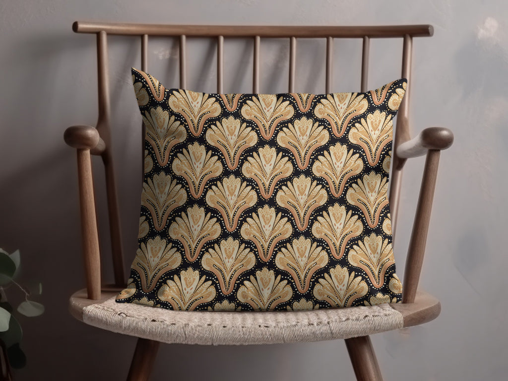 Elegant Black and Gold Patterned Cushion for Sale