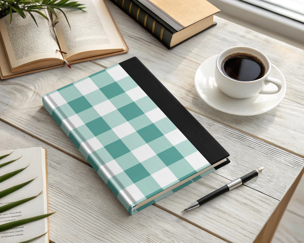 Stylish Teal Checkered Hardcover Journal Notebook Product