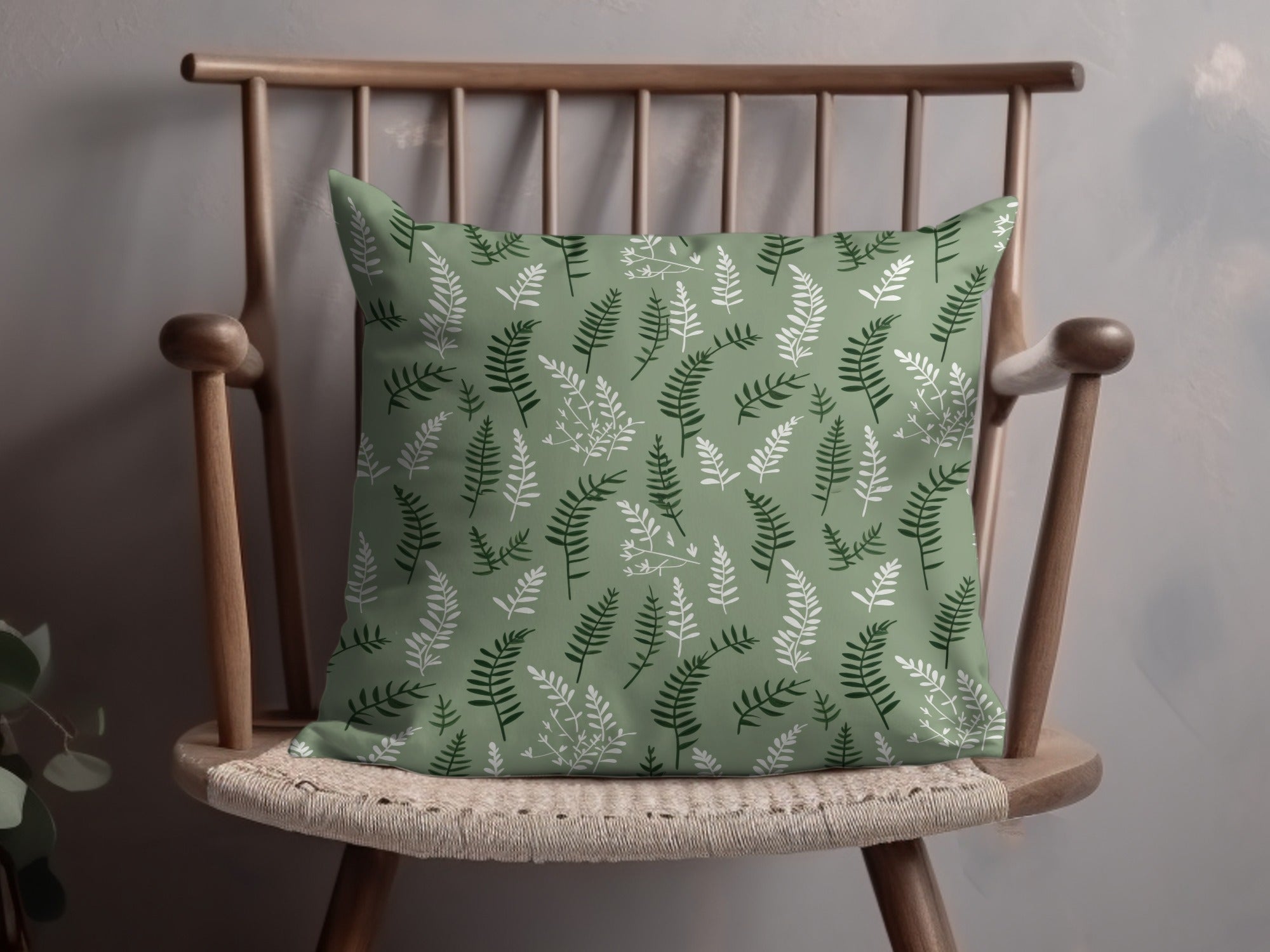 Green Throw Pillow with Leaf Pattern design Pillow