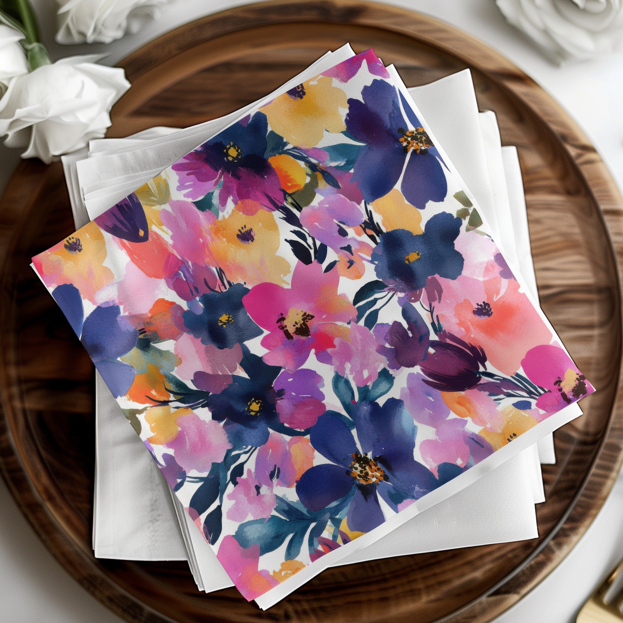 Vibrant Watercolor Floral Design Napkin Set for Special Occasions