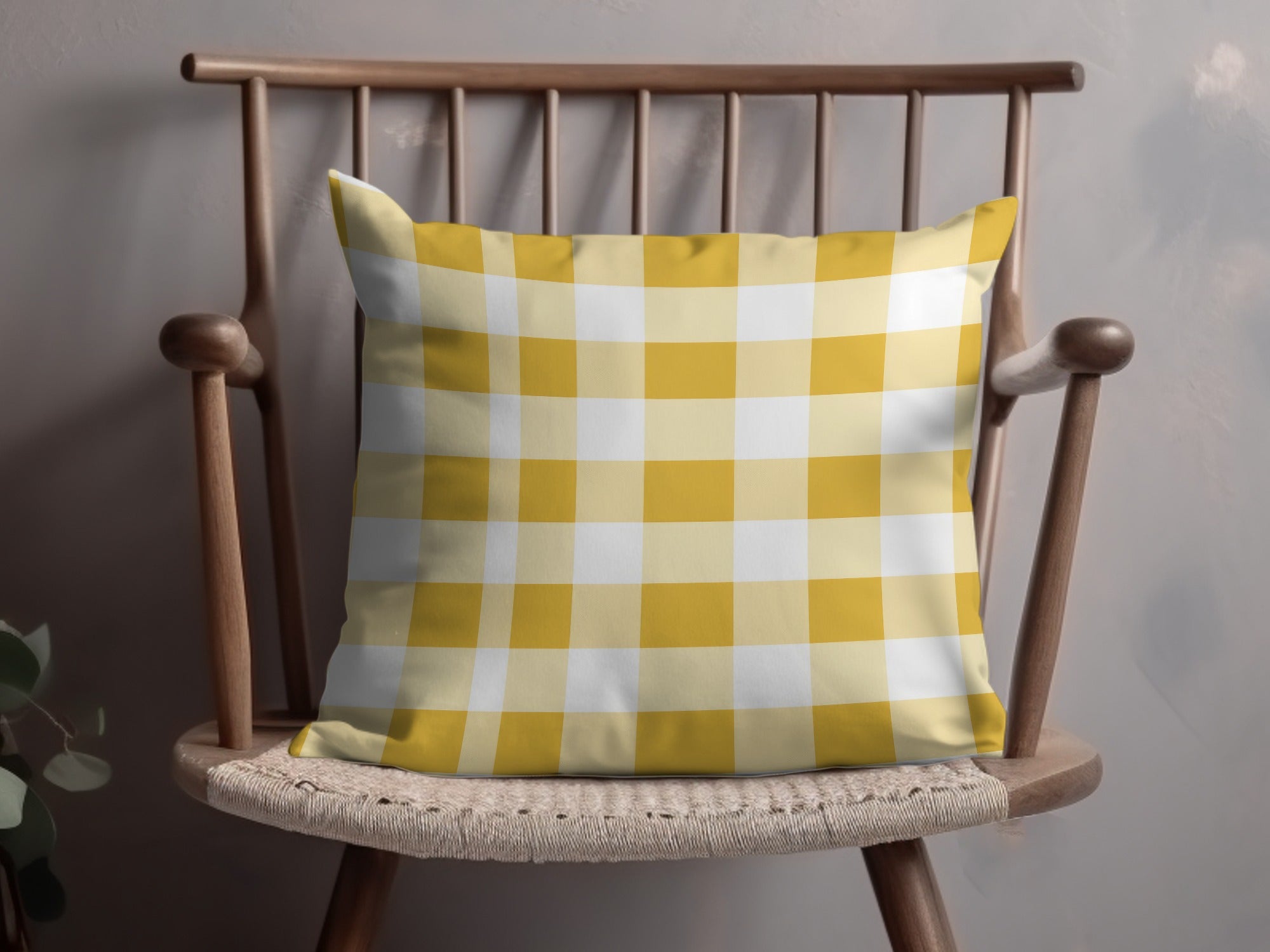 Yellow and White Checkered Decorative Pillow for Home