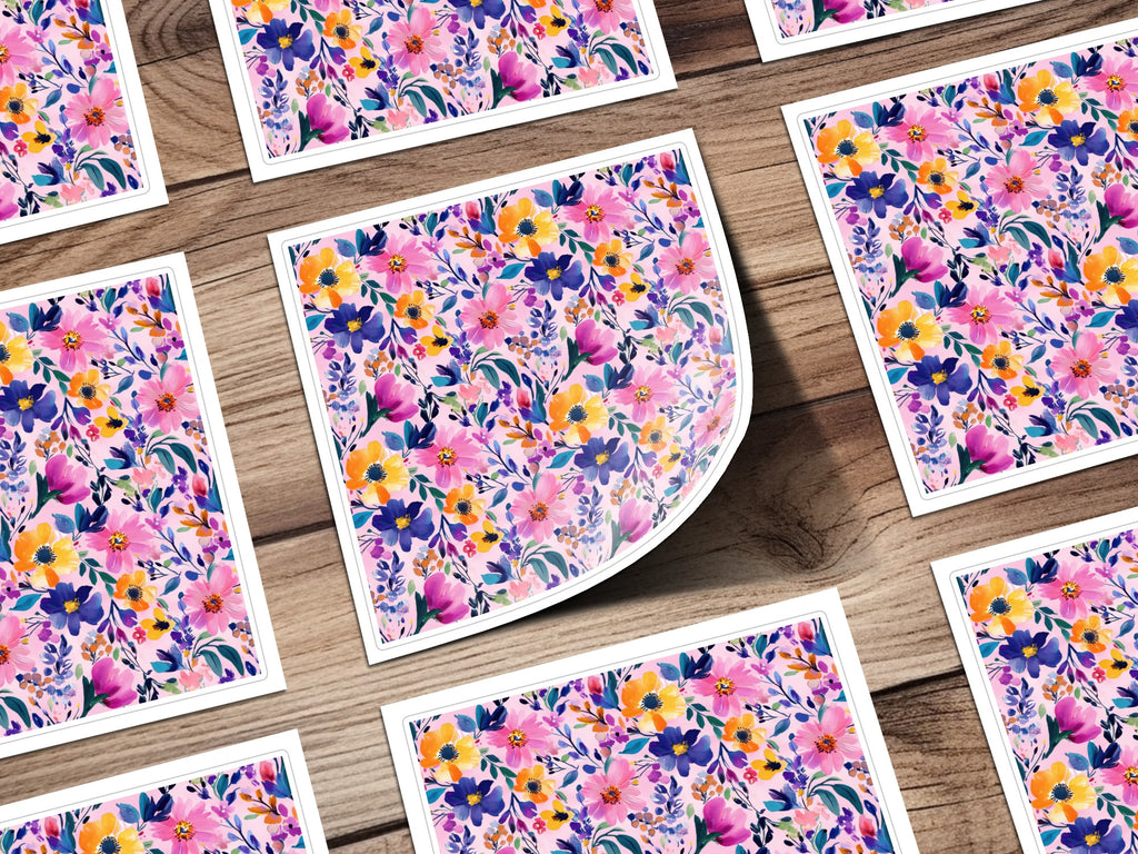 Vibrant Floral Pattern on Light Pink Background Stickers