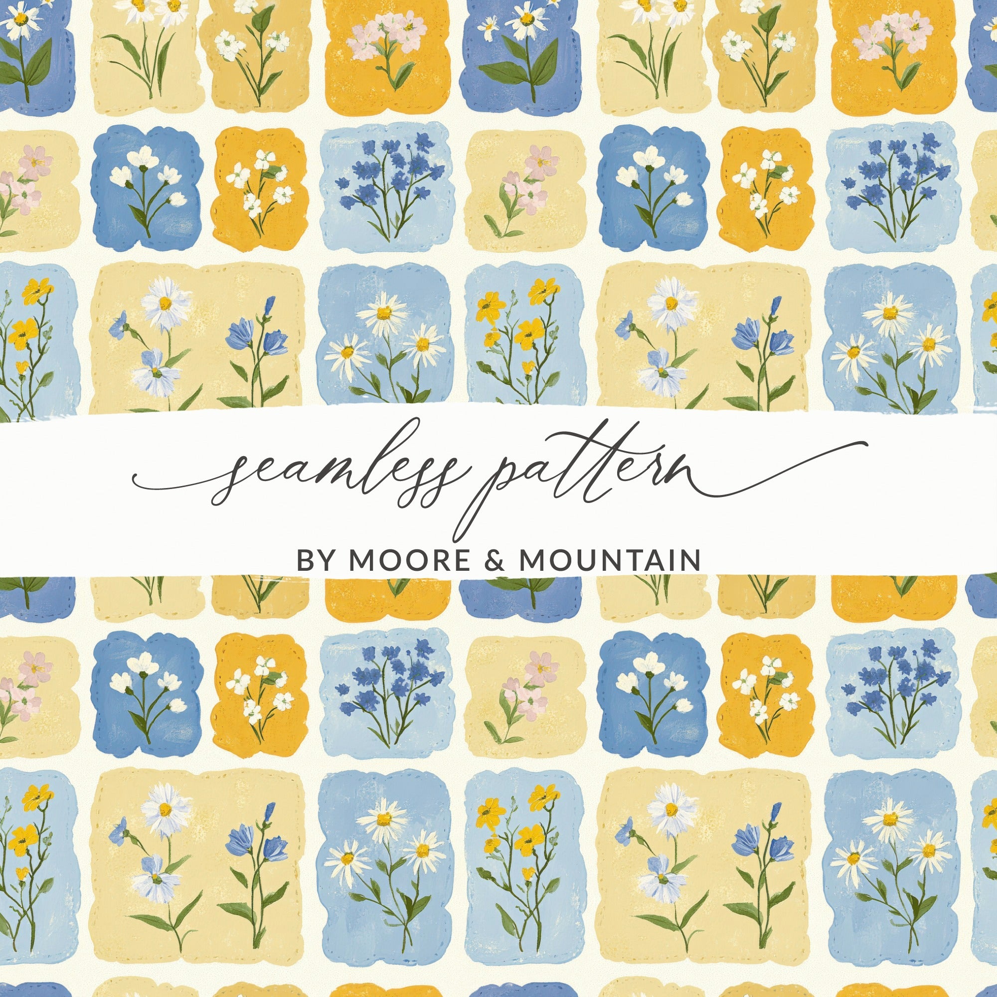 Rustic Daisy Field Blue Yellow Floral Square Blocks product type