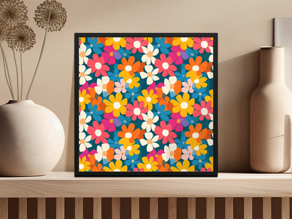 Colorful Floral Pattern Bright Groovy Style Fun product type
Floral pattern, Colorful flowers, Vibrant print, Groovy design, Retro style, Bright blooms, Daisy pattern, Pink orange yellow, Blue white purple, Teal background, Modern floral, Cheerful design, Graphic floral, Flower power, Artistic pattern, Pop art floral, Abstract flowers, Home decor art, Vibrant aesthetic, Bold floral design