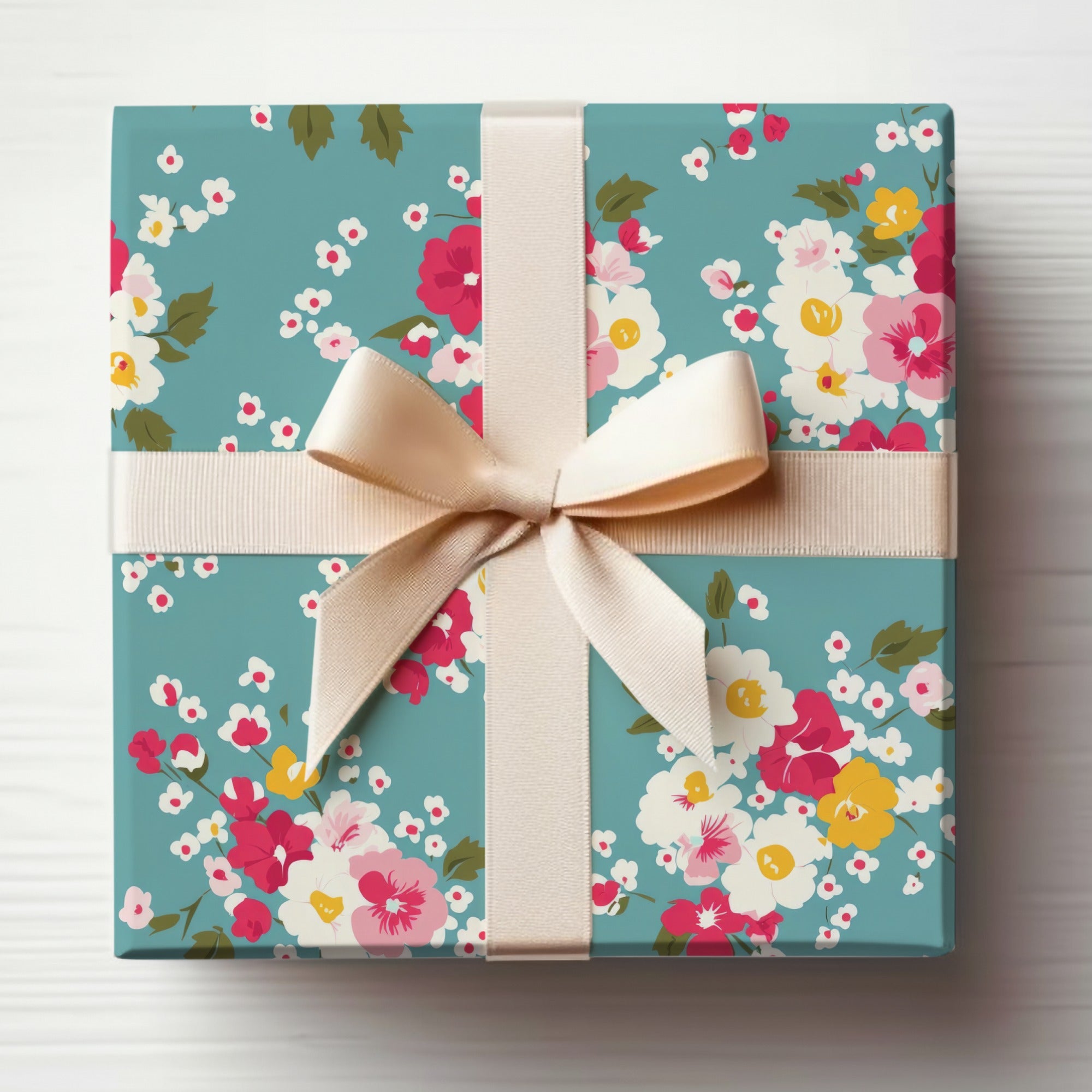 Floral Patterned Gift Box with Elegant Cream Bow