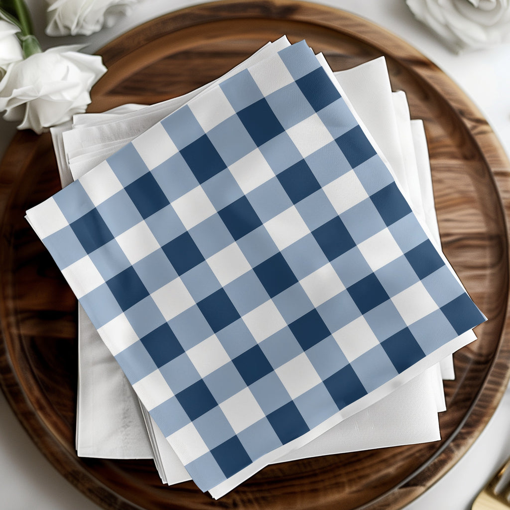 Blue Gingham Checkered Design Napkin Set for Elegant Dining