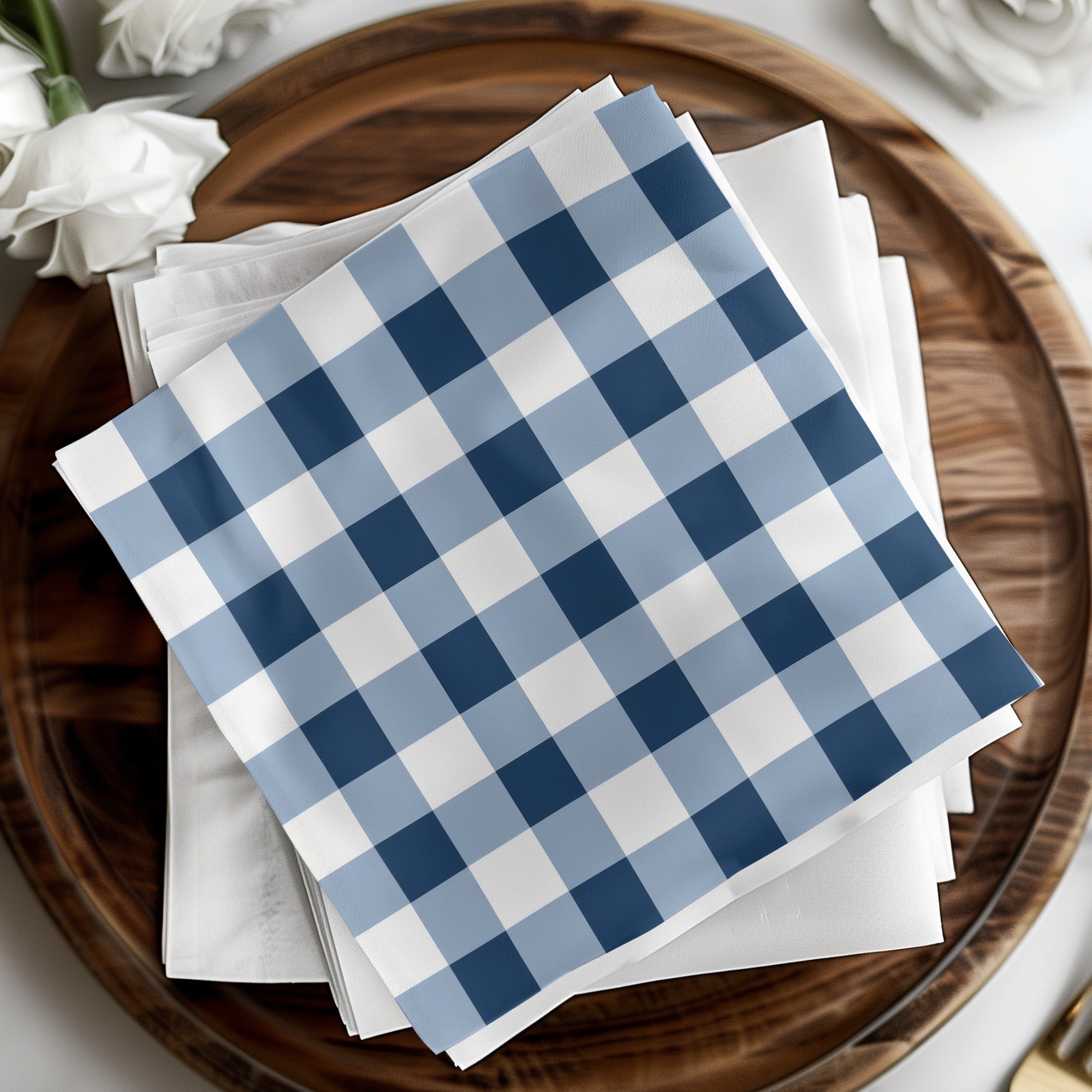 Blue Gingham Checkered Design Napkin Set for Elegant Dining