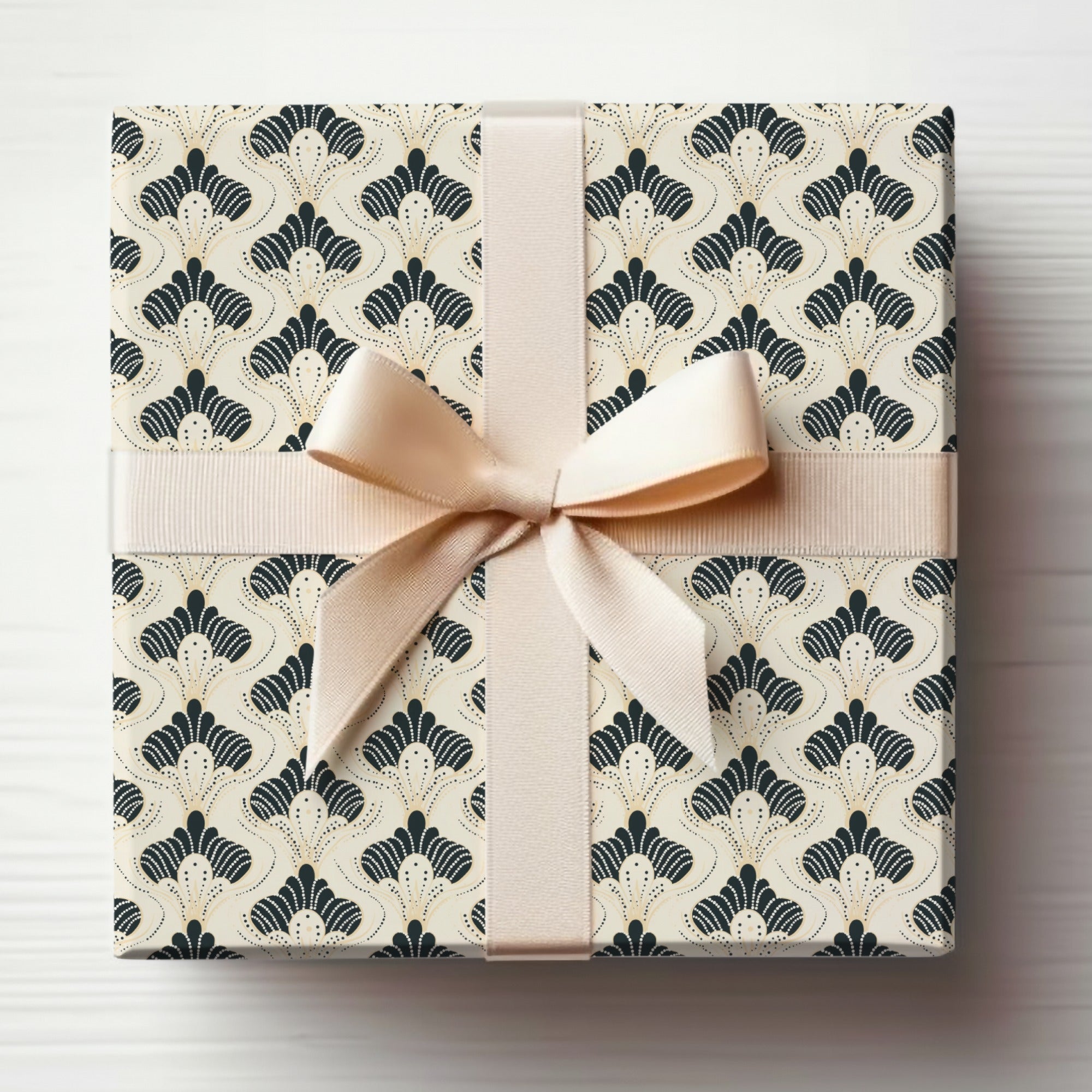Elegant Patterned Gift Wrap with Beige Bow Gift Wrap