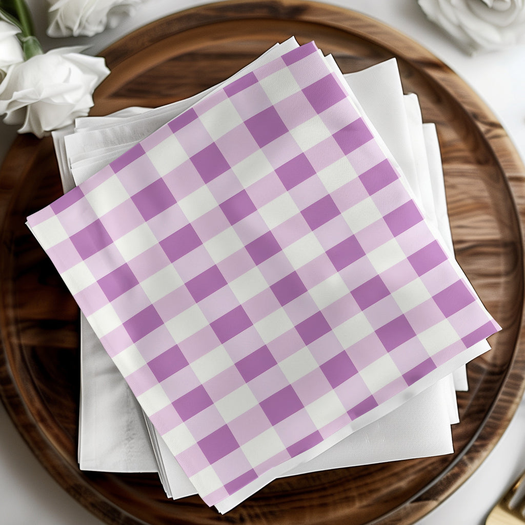 Lilac Gingham Check Design Napkin Set for Table Decor