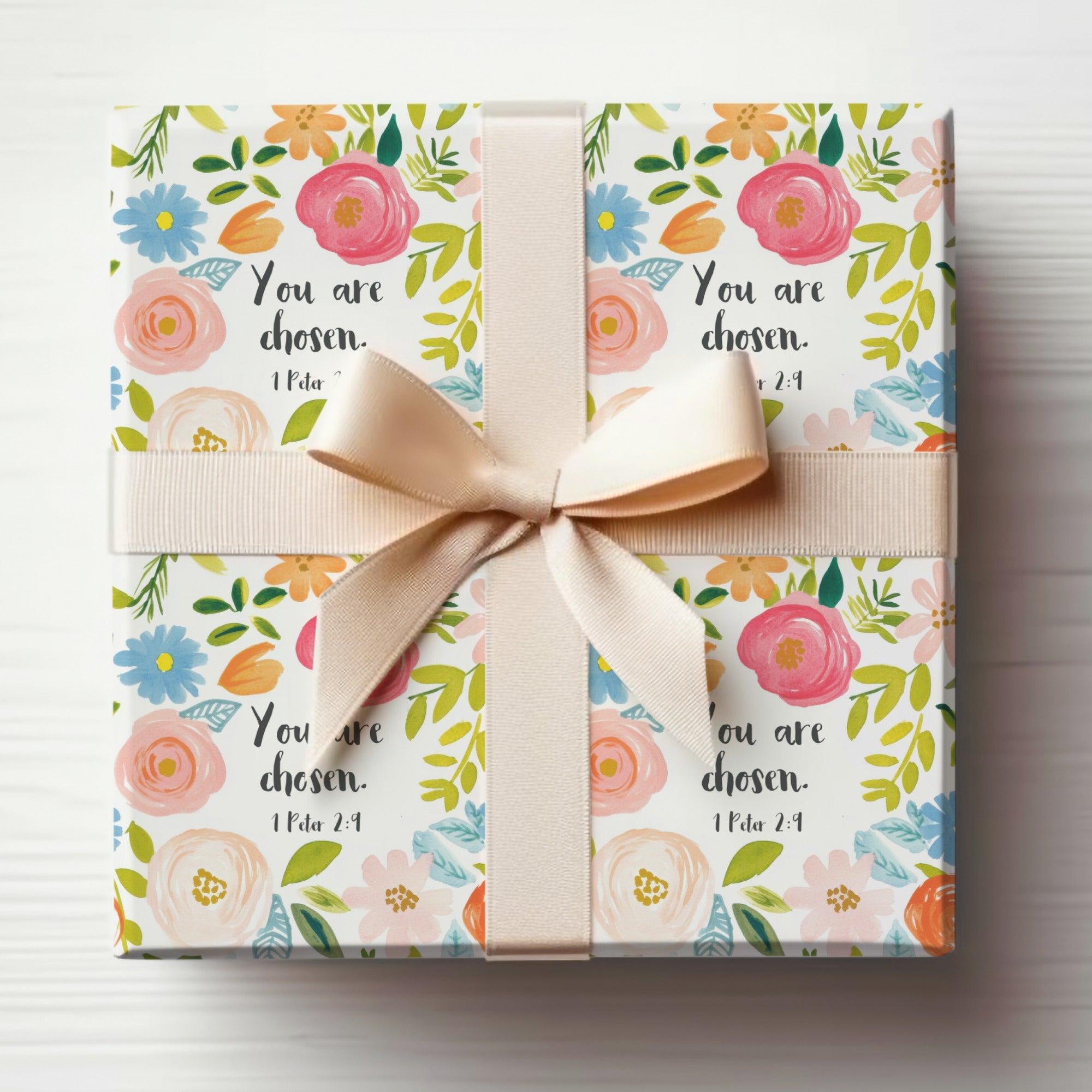 Floral Gift Wrapping Paper with Inspirational Message