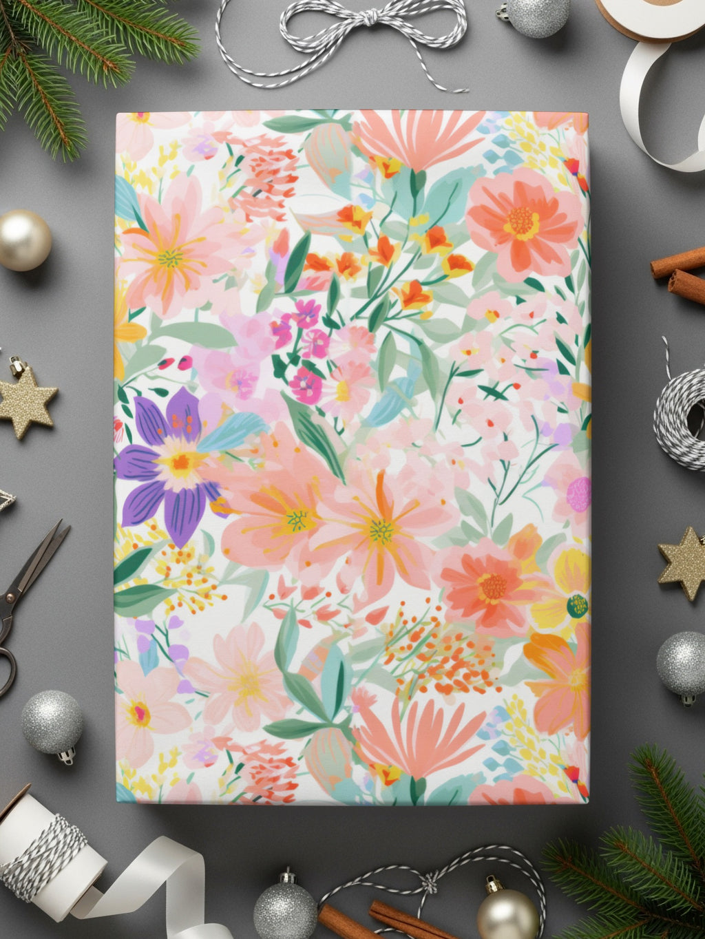 Floral Gift Wrap with Colorful Spring Design Packaging