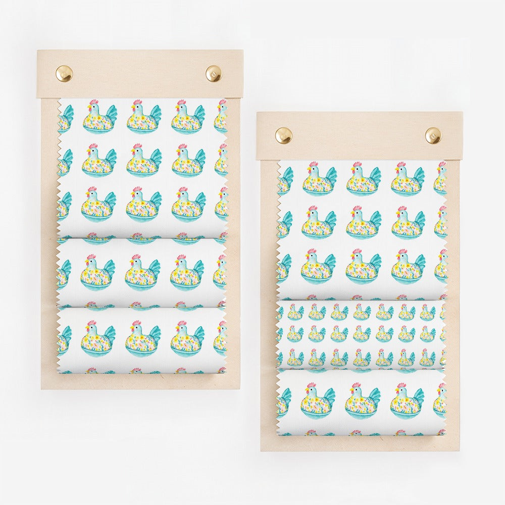 Whimsical Floral Blue Chicken Rooster Design Sample product type
Chicken print, Rooster pattern, Floral chicken, Whimsical design, Farm animal print, Poultry pattern, Blue chicken, White background, Fabric swatch, Sample display, Textile art, Cute chicken, Bird pattern, Decorative print, Home decor print, Nursery design, Spring pattern, Summer print, Kids pattern, Craft supply