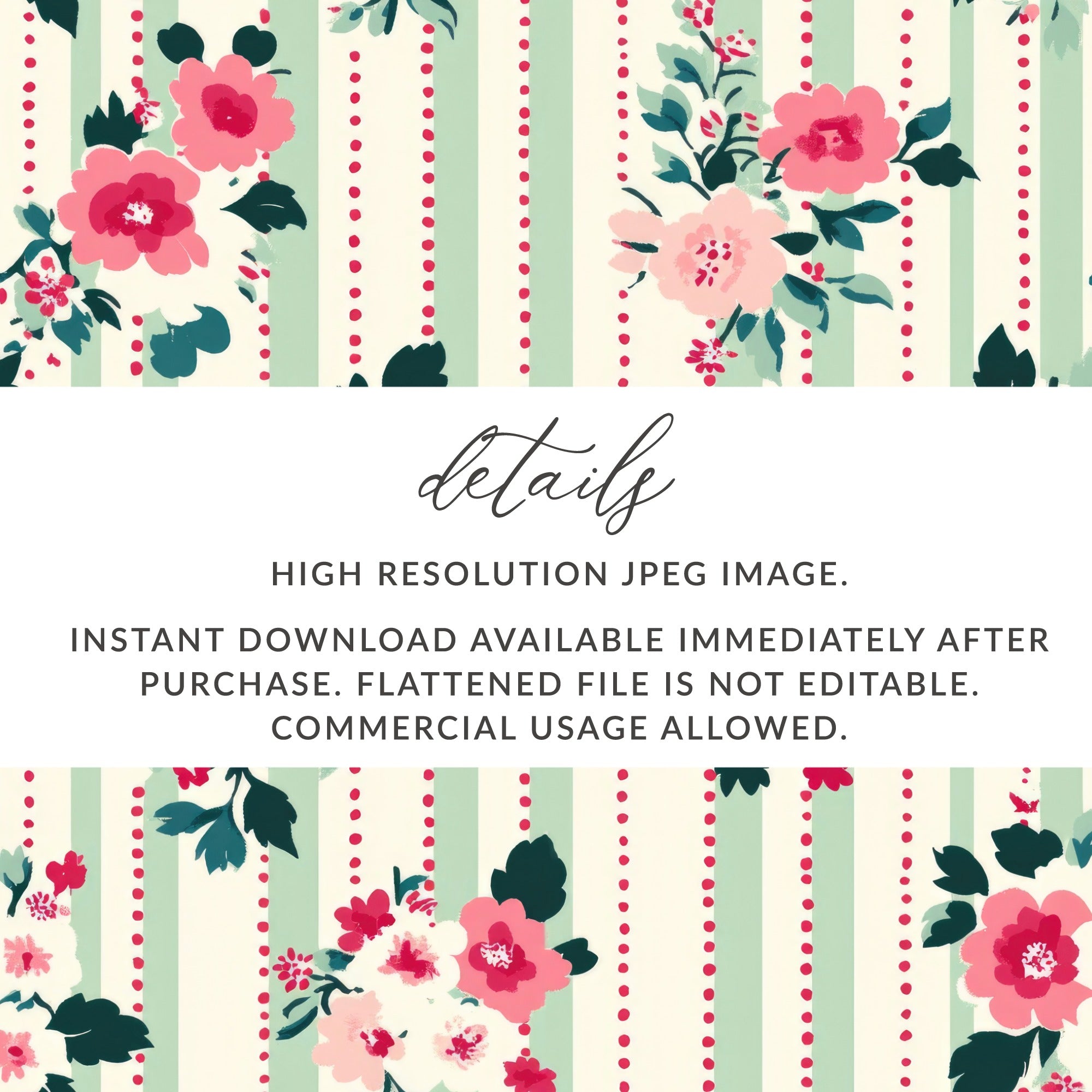 High Resolution Floral Striped Instant Download Image