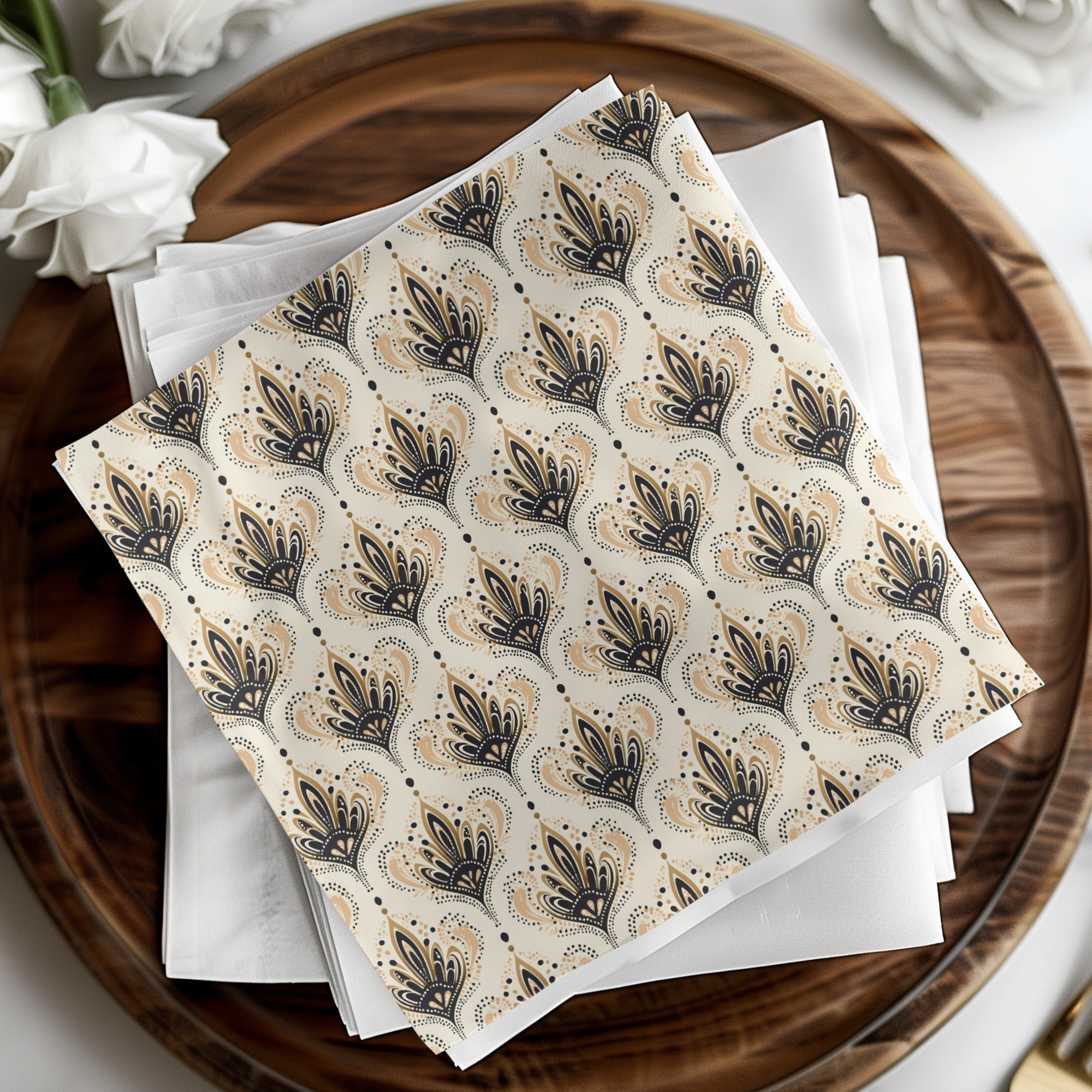 Elegant Beige and Black Floral Decorative Paper Product