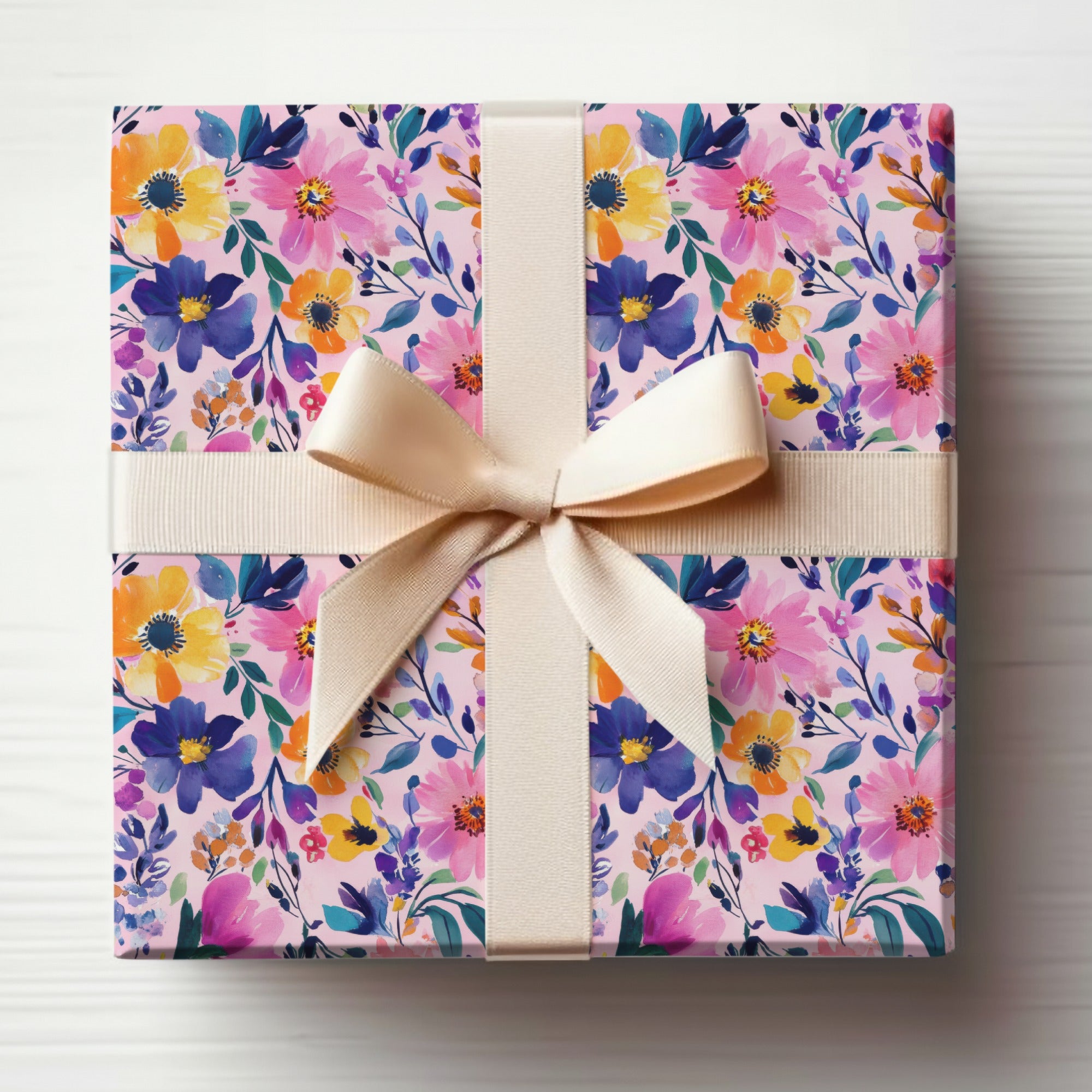Elegant Floral Gift Box with Cream Ribbon for Special Events