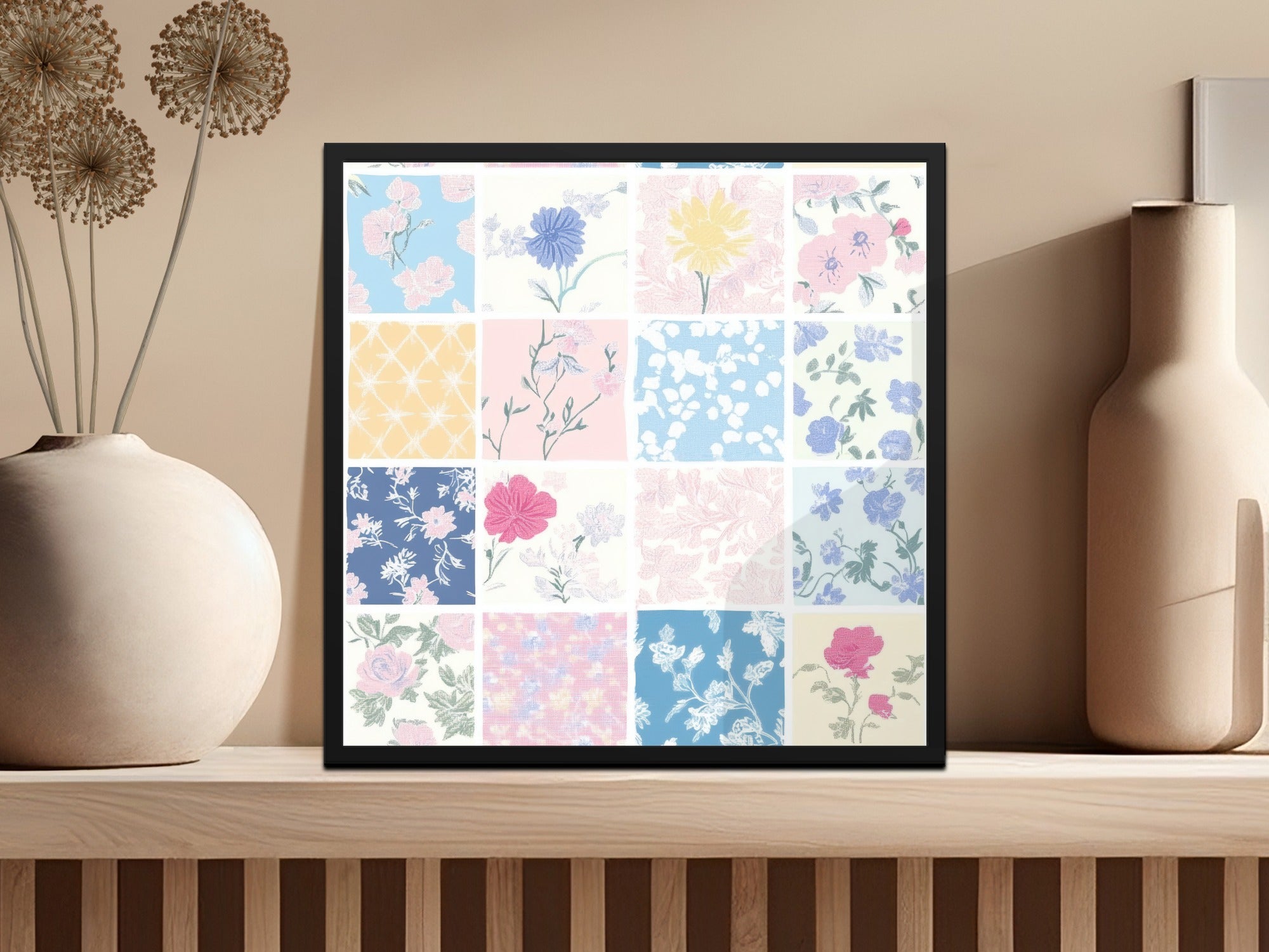 Vibrant Floral Patterns Artwork in Multiple Colors Frame