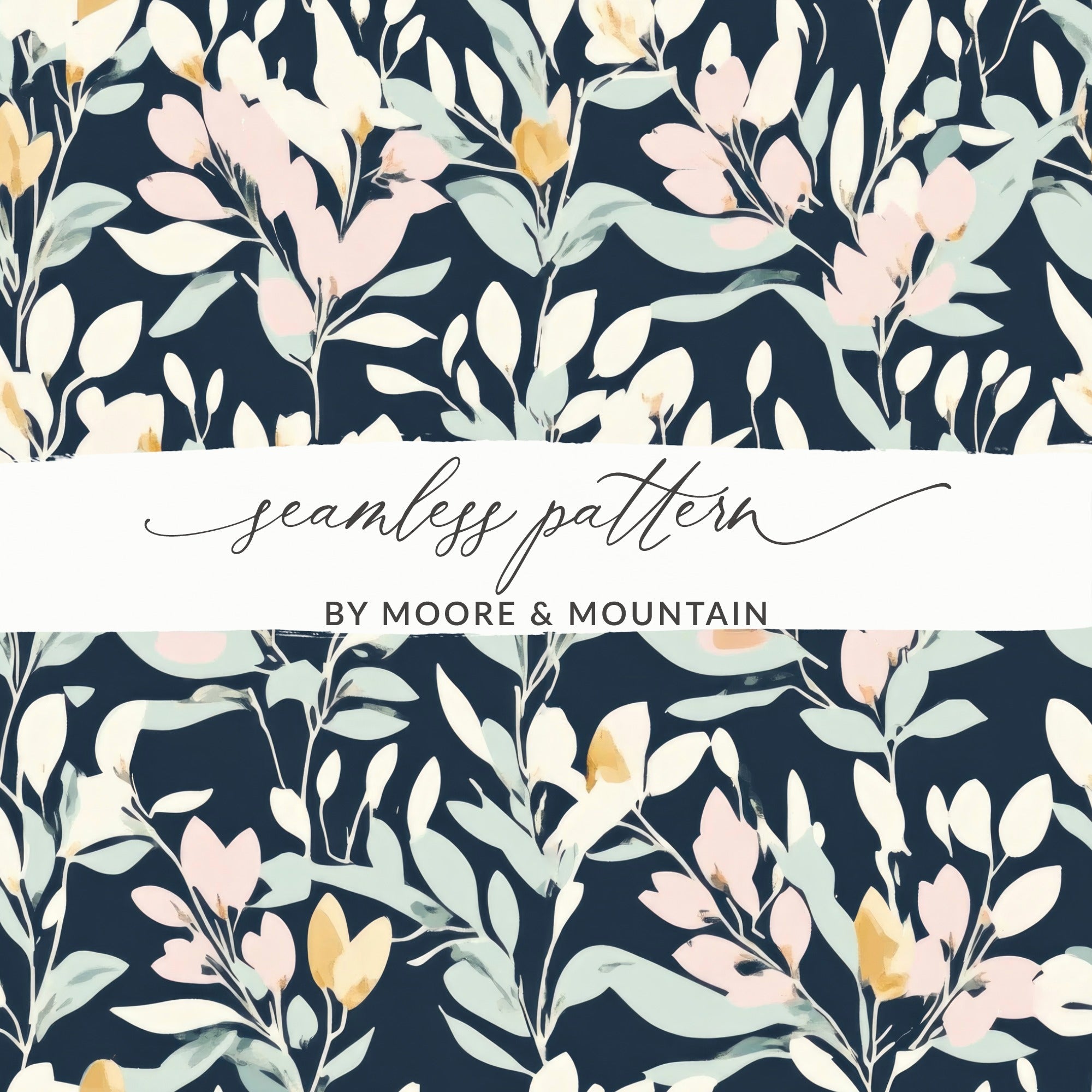 Elegant Digital Artwork: Dark Floral Pattern - Sophisticated Botanical Print - Moore and Mountain