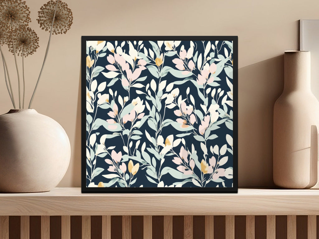 Elegant Digital Artwork: Dark Floral Pattern - Sophisticated Botanical Print - Moore and Mountain