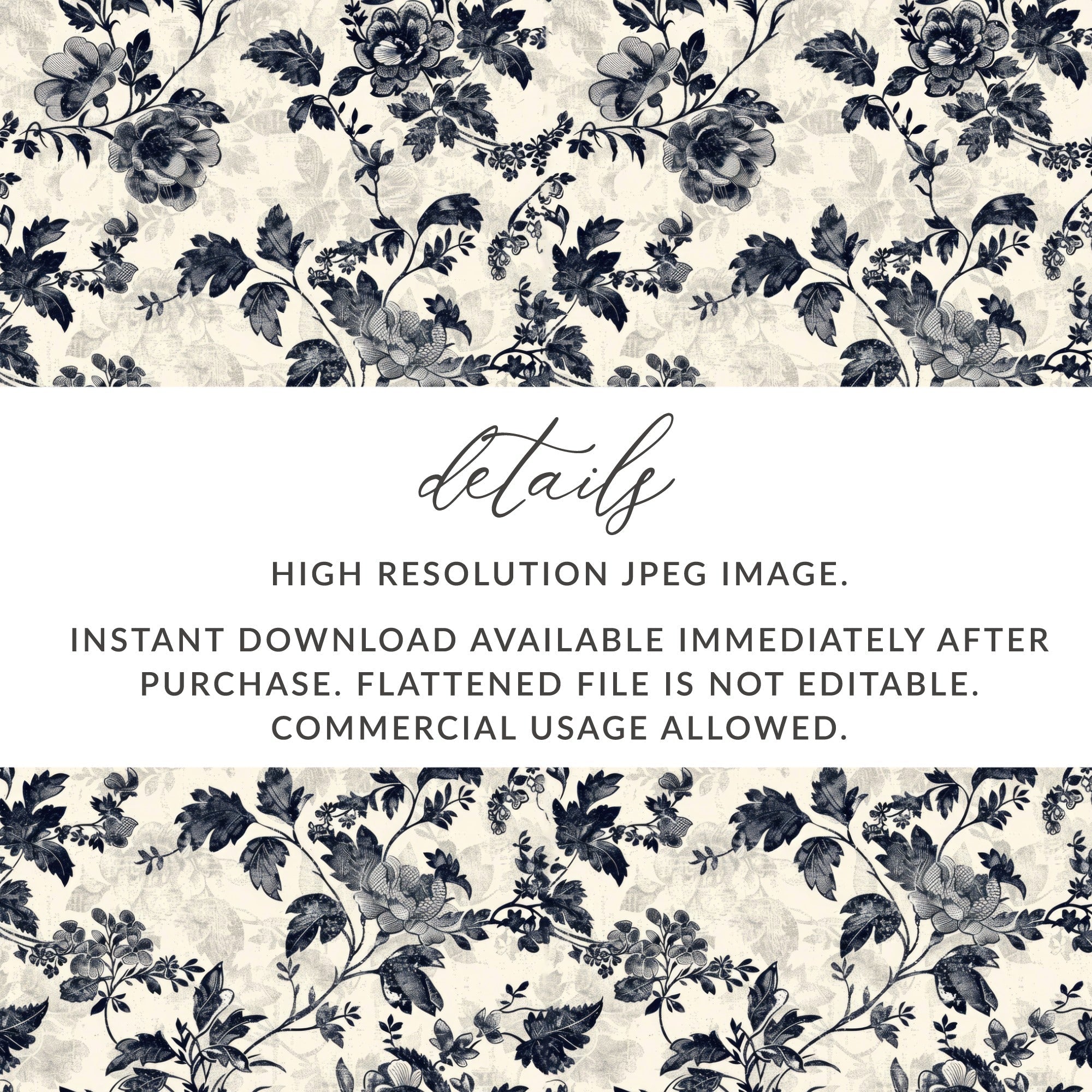 Elegant Floral Pattern with Vines and Leaves Digital Chinoiserie - Moore and Mountain