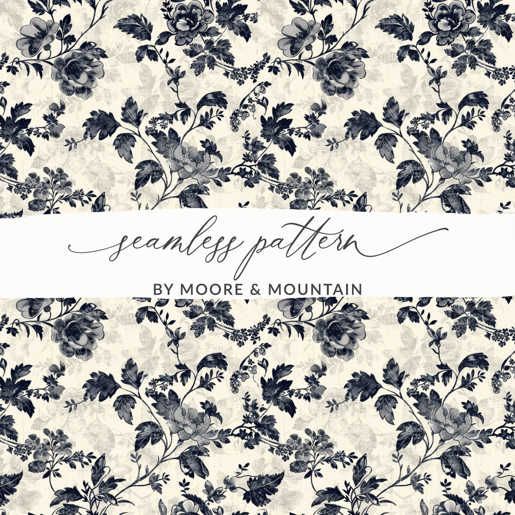 Elegant Floral Pattern with Vines and Leaves Digital Chinoiserie - Moore and Mountain