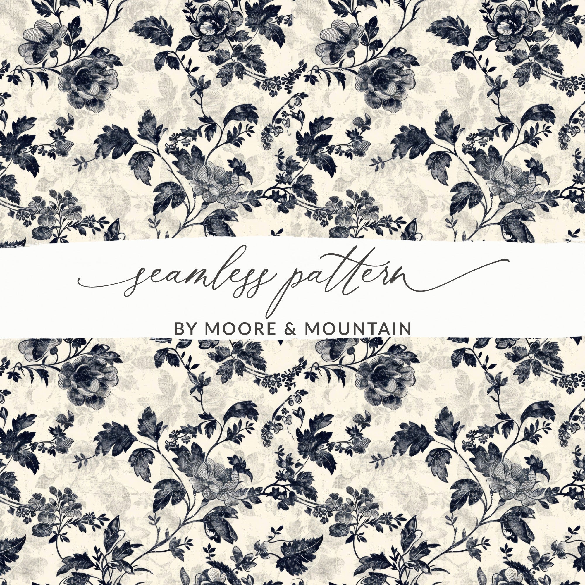 Elegant Floral Pattern with Vines and Leaves Digital Chinoiserie - Moore and Mountain